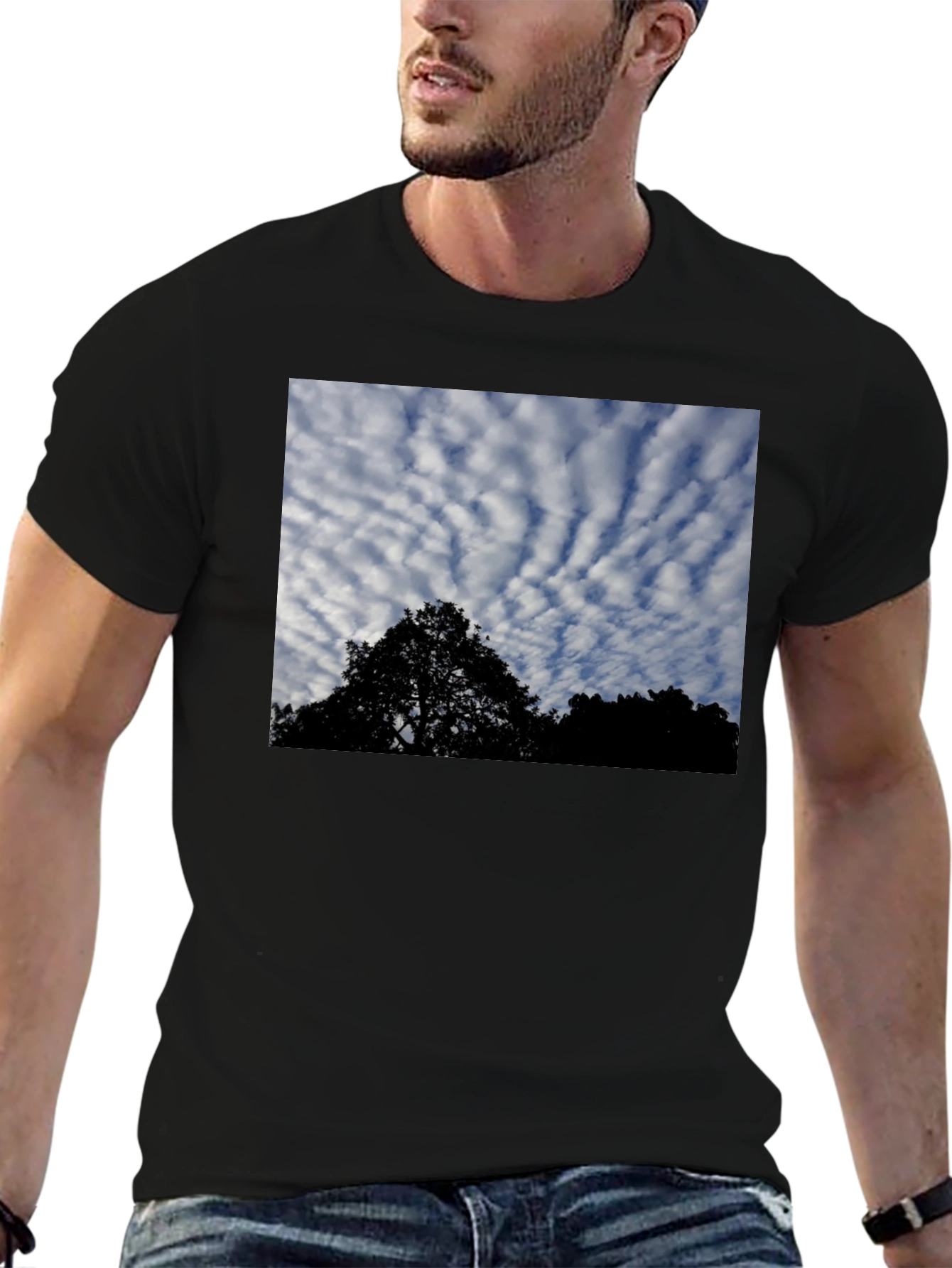Black Sky & Silhouette Graphic Black T-Shirt view 6