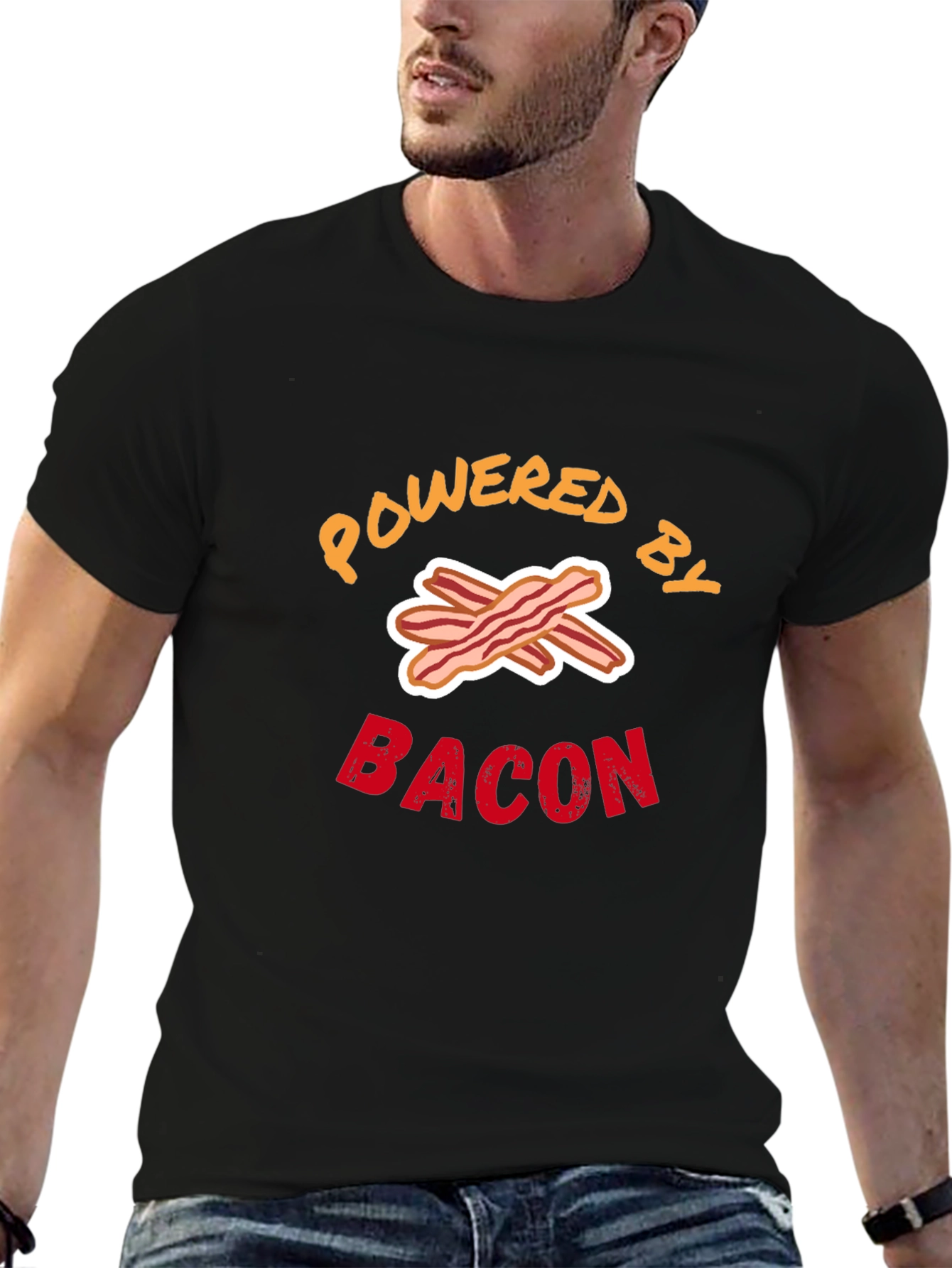 Black Powered by Bacon Graphic Tee view 6