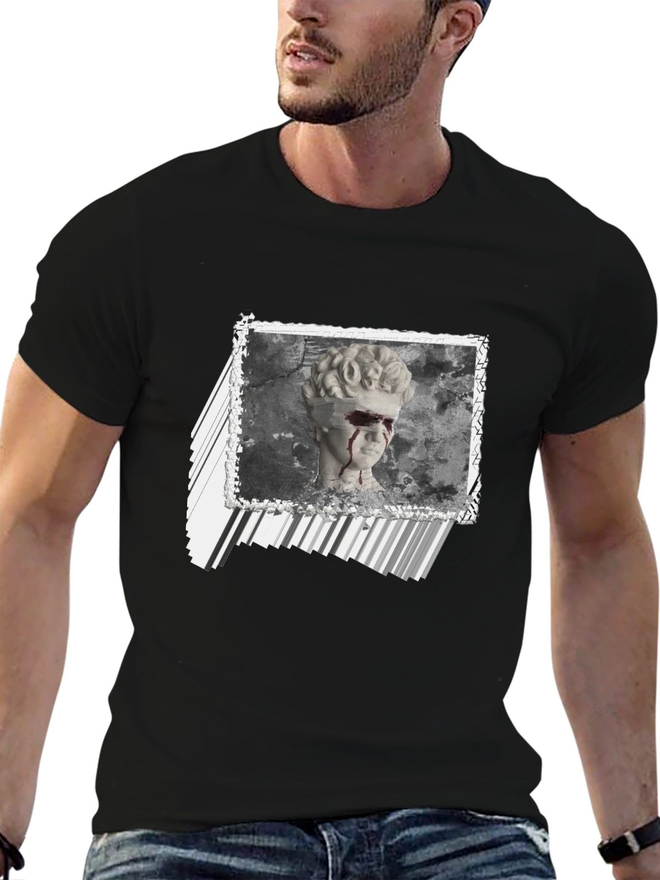 Black Statue Graphic Print Black T-Shirt view 6