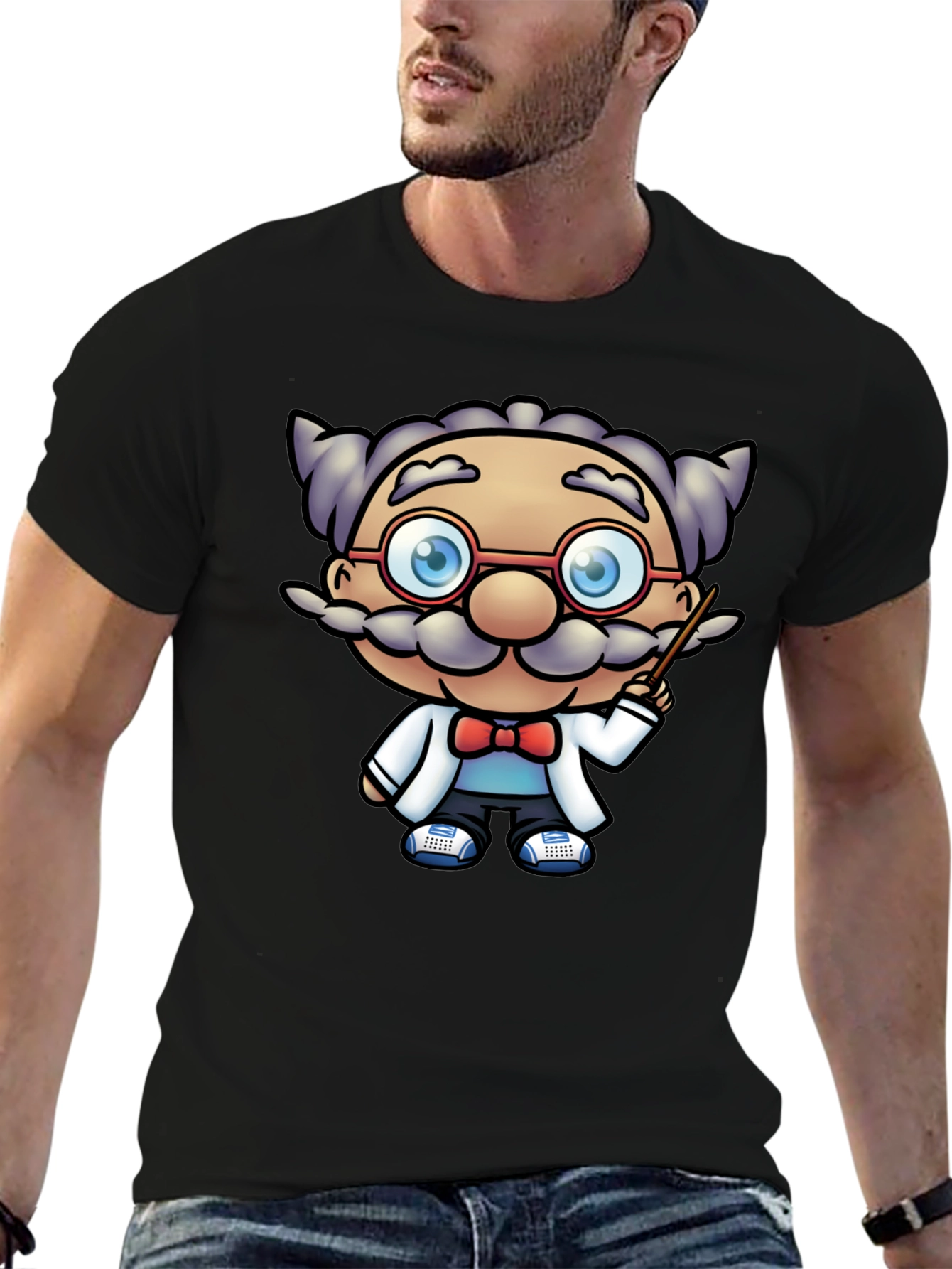 Black Scientist Cartoon Graphic Tee - Black T-Shirt view 6
