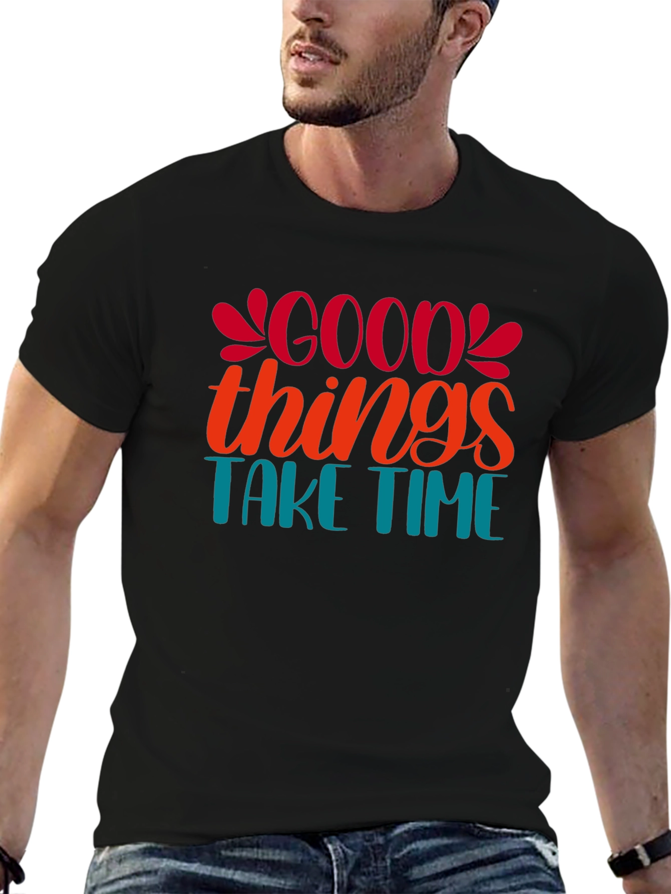 Black Good Things Take Time Black Graphic Tee view 6