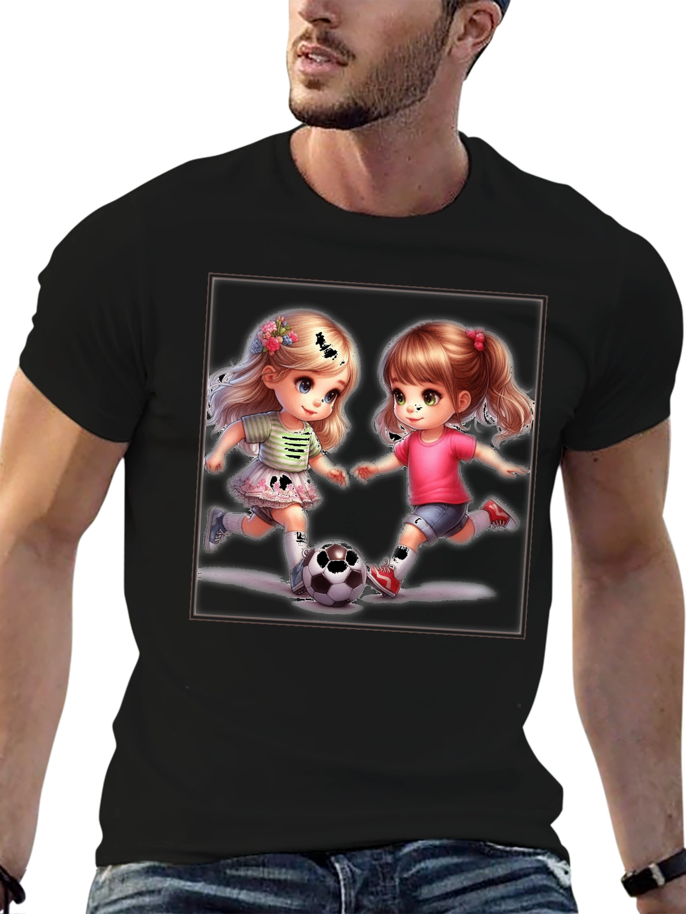 Black Soccer Girls Graphic T-Shirt view 6