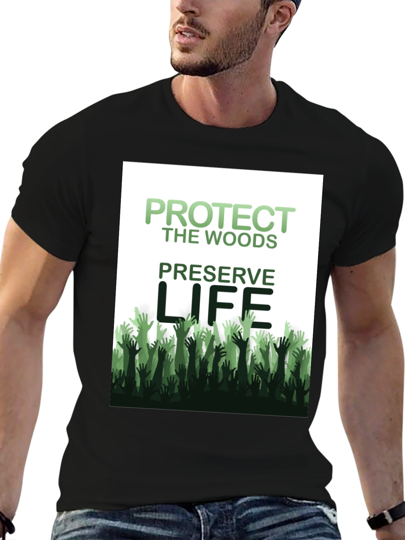 Black Protect the Woods, Preserve Life Graphic Tee view 6