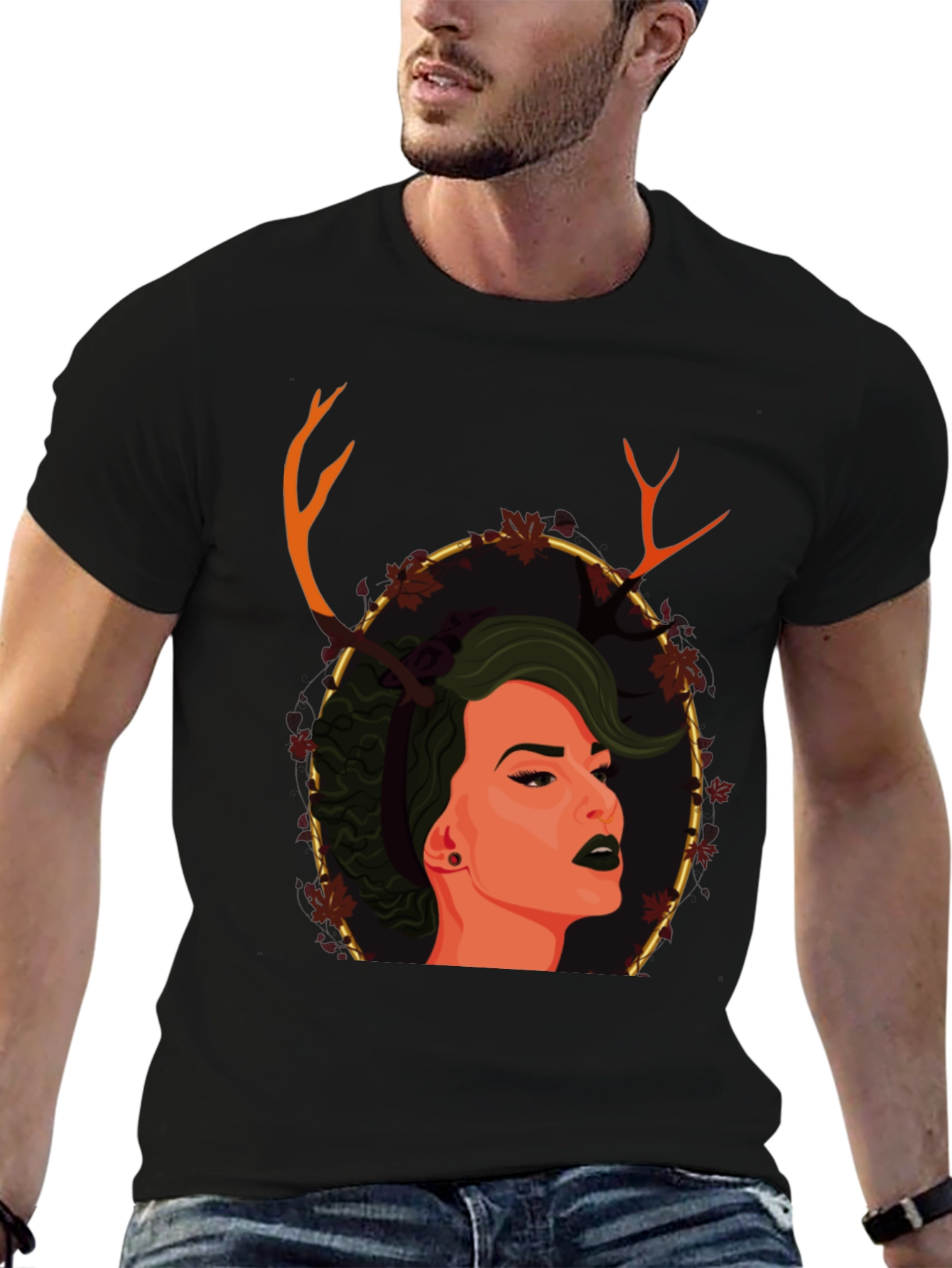 Black Antler Woman Graphic T-Shirt - Unique Design view 6