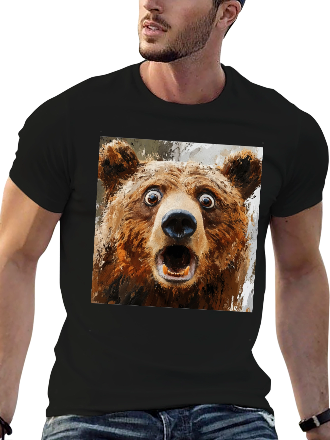 Black Surprised Bear Graphic T-Shirt view 6