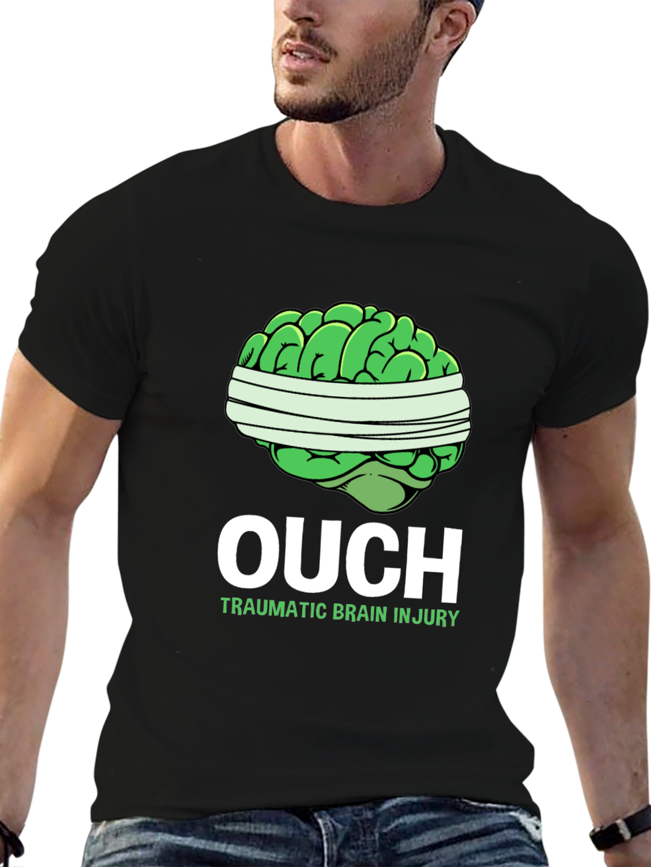 Black Ouch Traumatic Brain Injury T-Shirt view 6