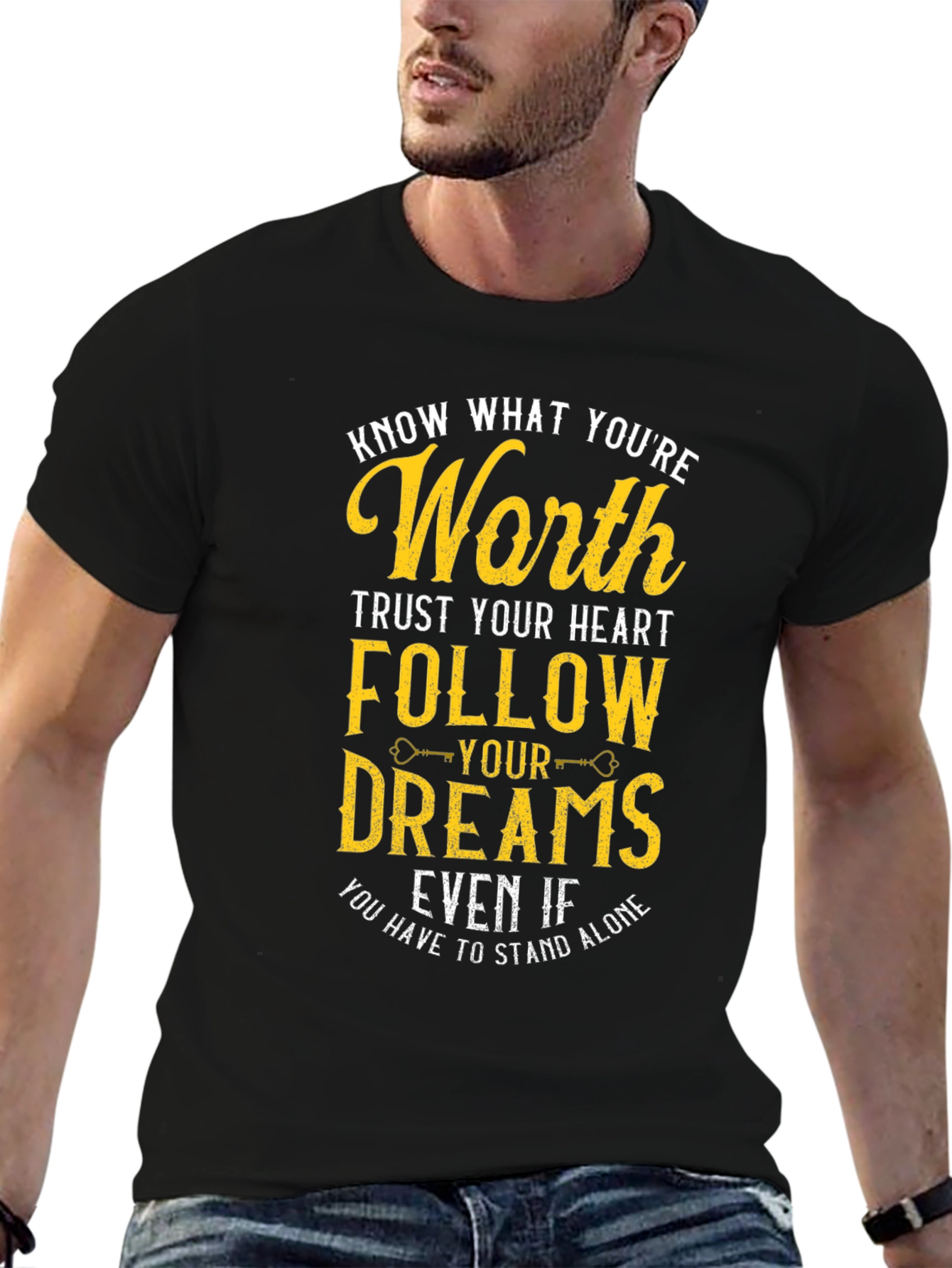 Black Motivational T-Shirt: Know Your Worth, Follow Your Dreams view 6