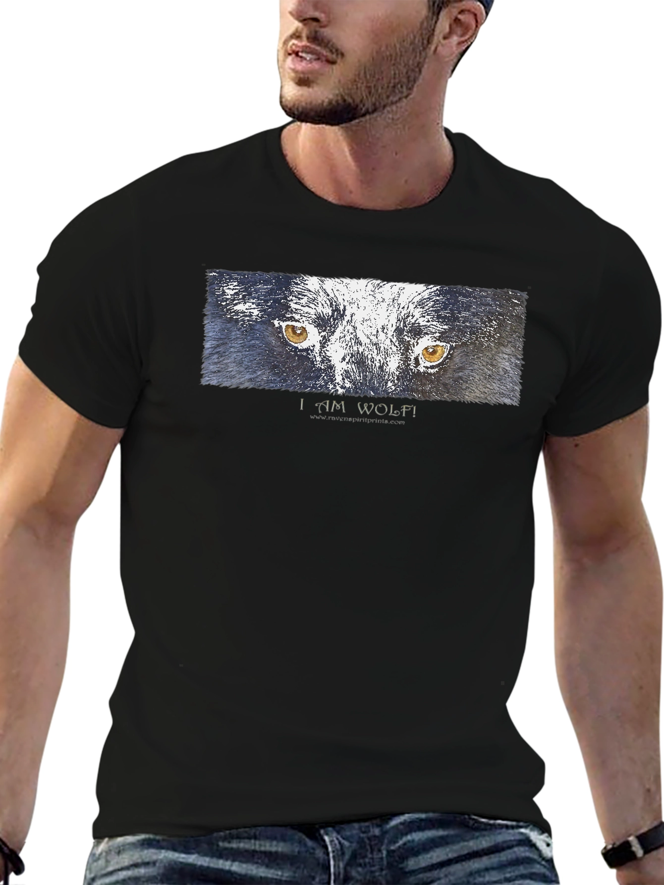 Black I Am Wolf! Graphic Print Black T-Shirt view 6
