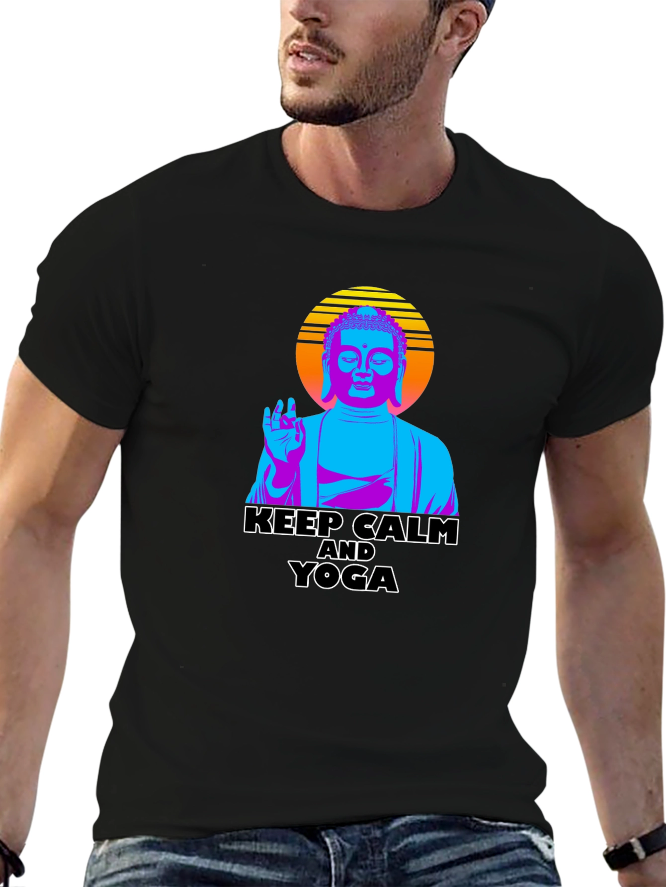 Black Keep Calm Yoga Buddha Graphic Tee view 6