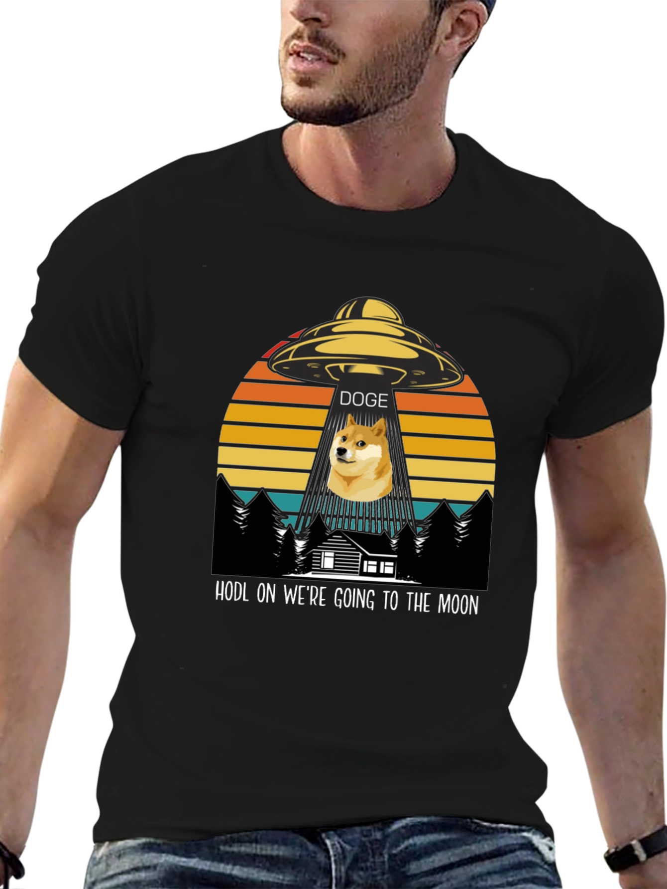 Doge HODL Moon Black T-Shirt - 6