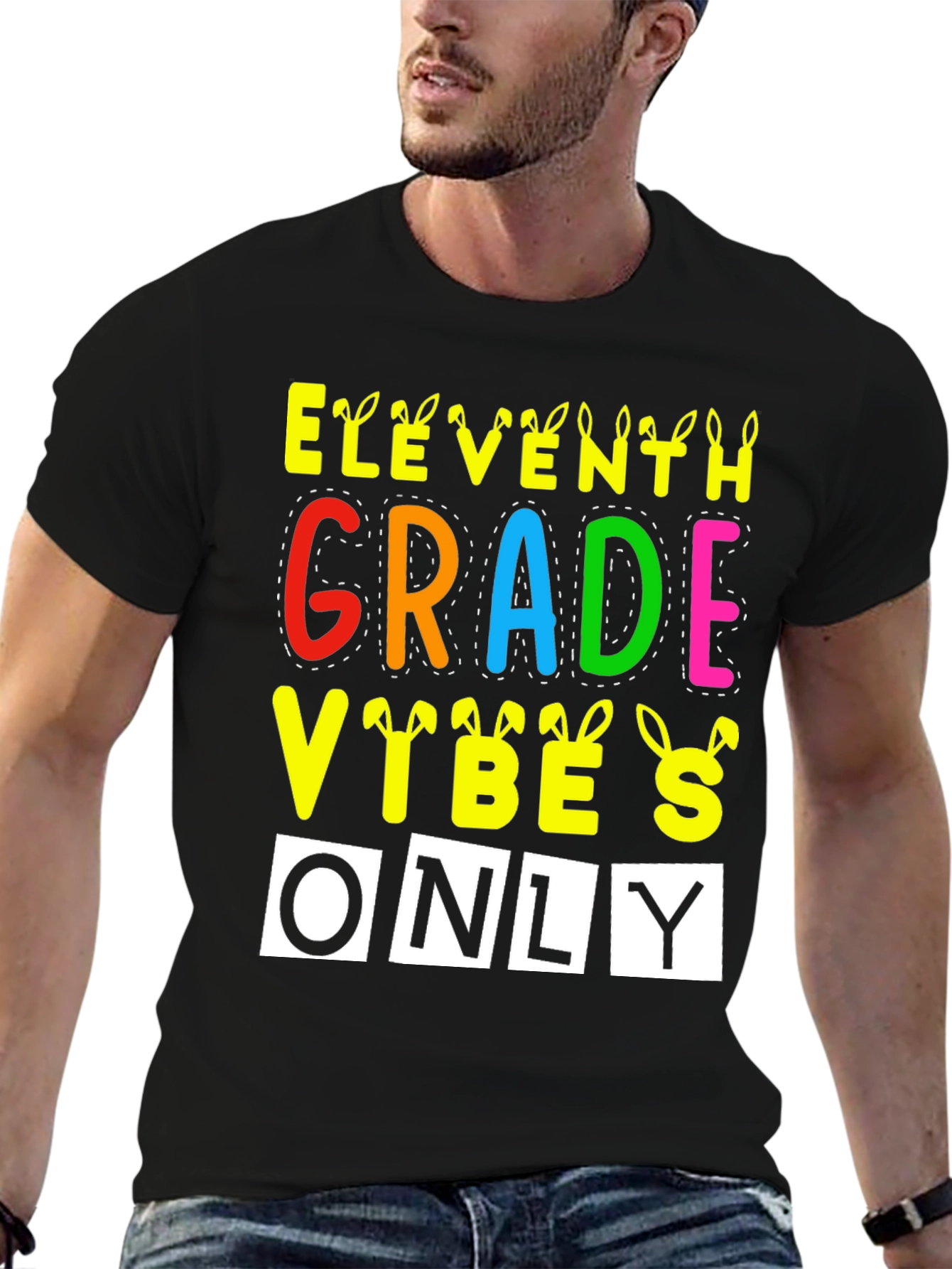 Black Eleventh Grade Vibes Only Easter Bunny T-Shirt view 6