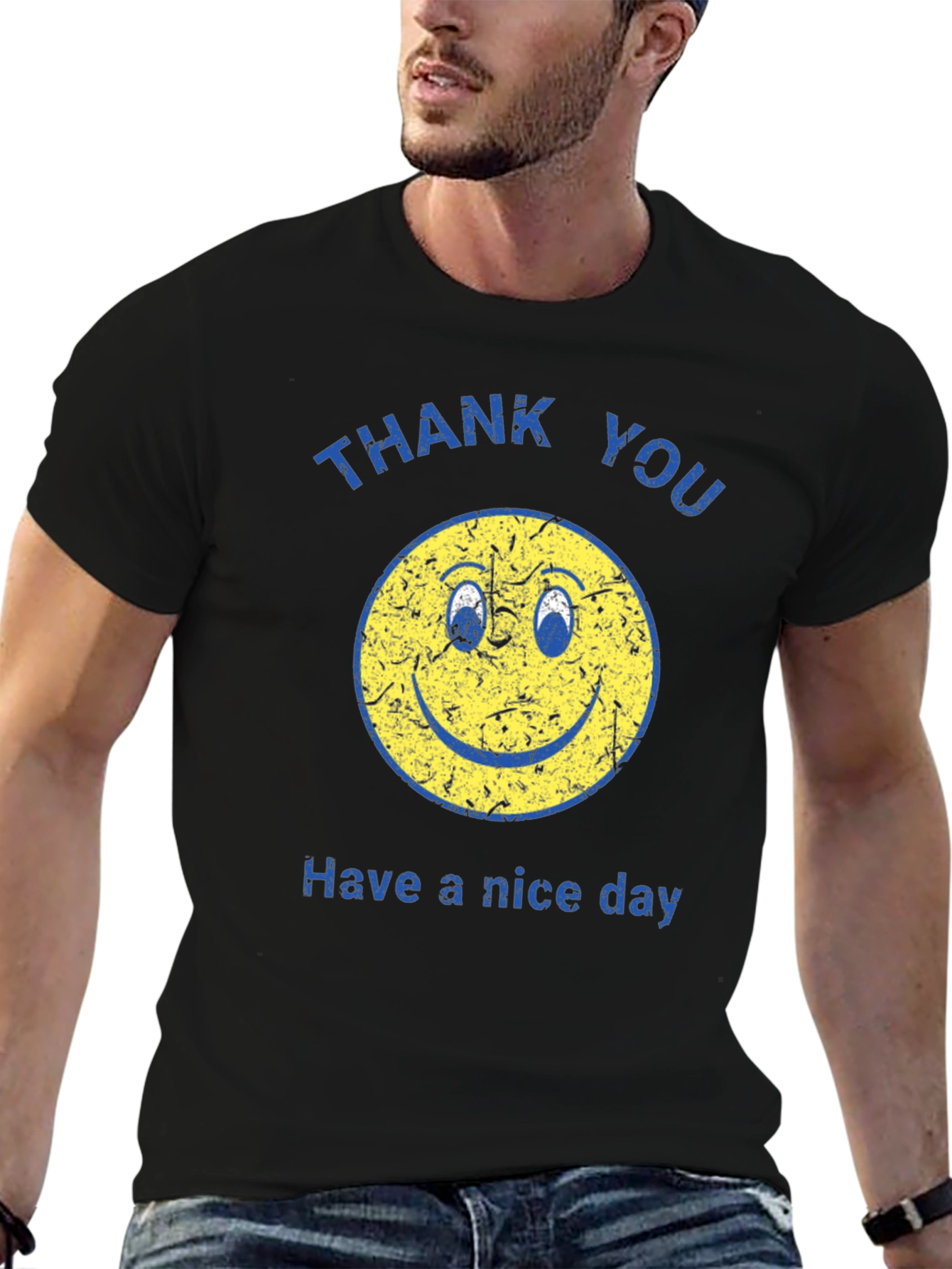 Black Retro Smiley Face T-Shirt - "Have a nice day" view 6