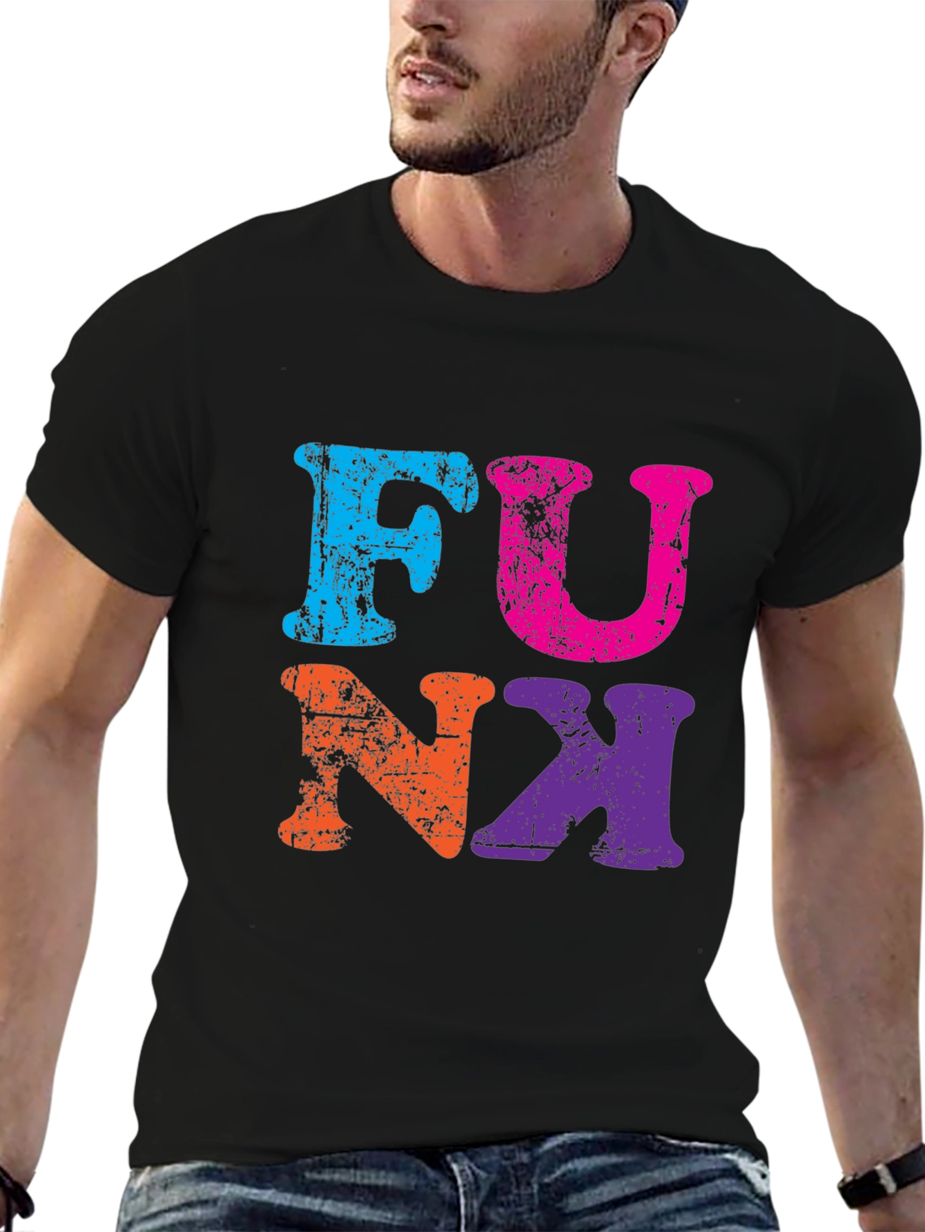 Black Retro Funk Graphic Tee - Black Cotton T-Shirt view 6