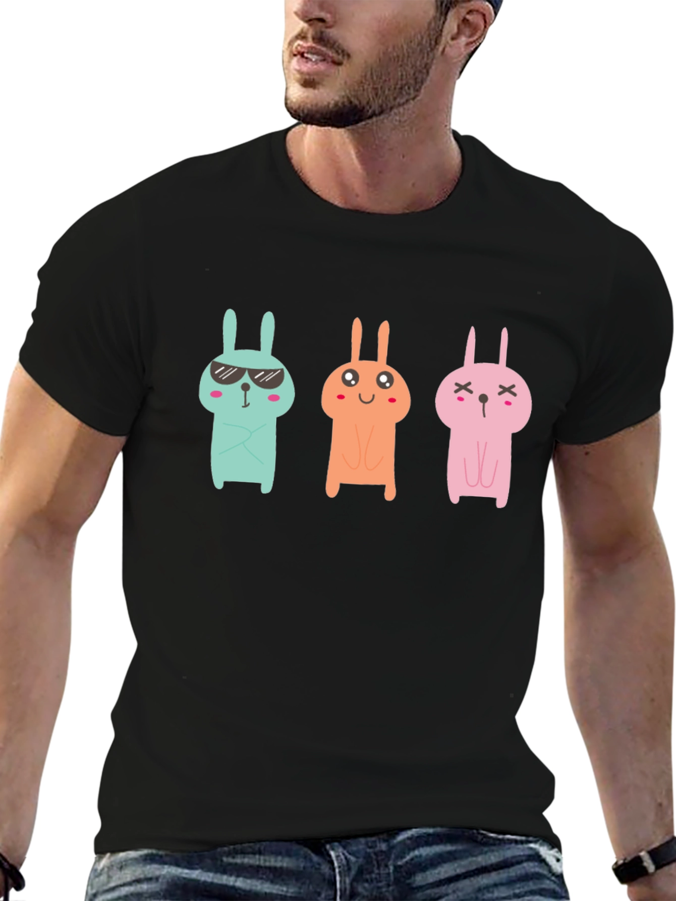 Black Cool Bunny Graphic Tee - Black Unisex T-Shirt view 6