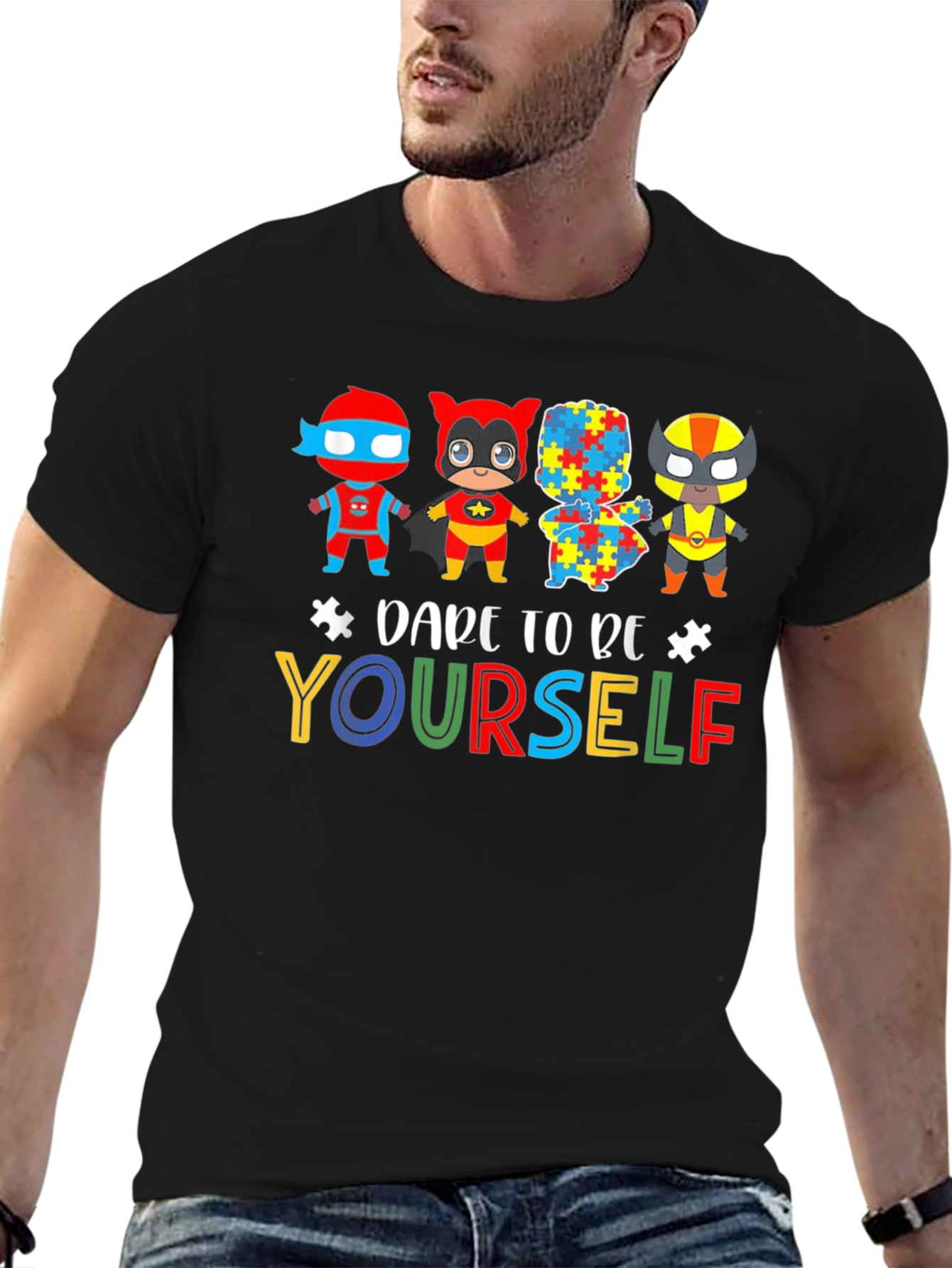 Black Dare To Be Yourself Autism Awareness Graphic Tee view 6