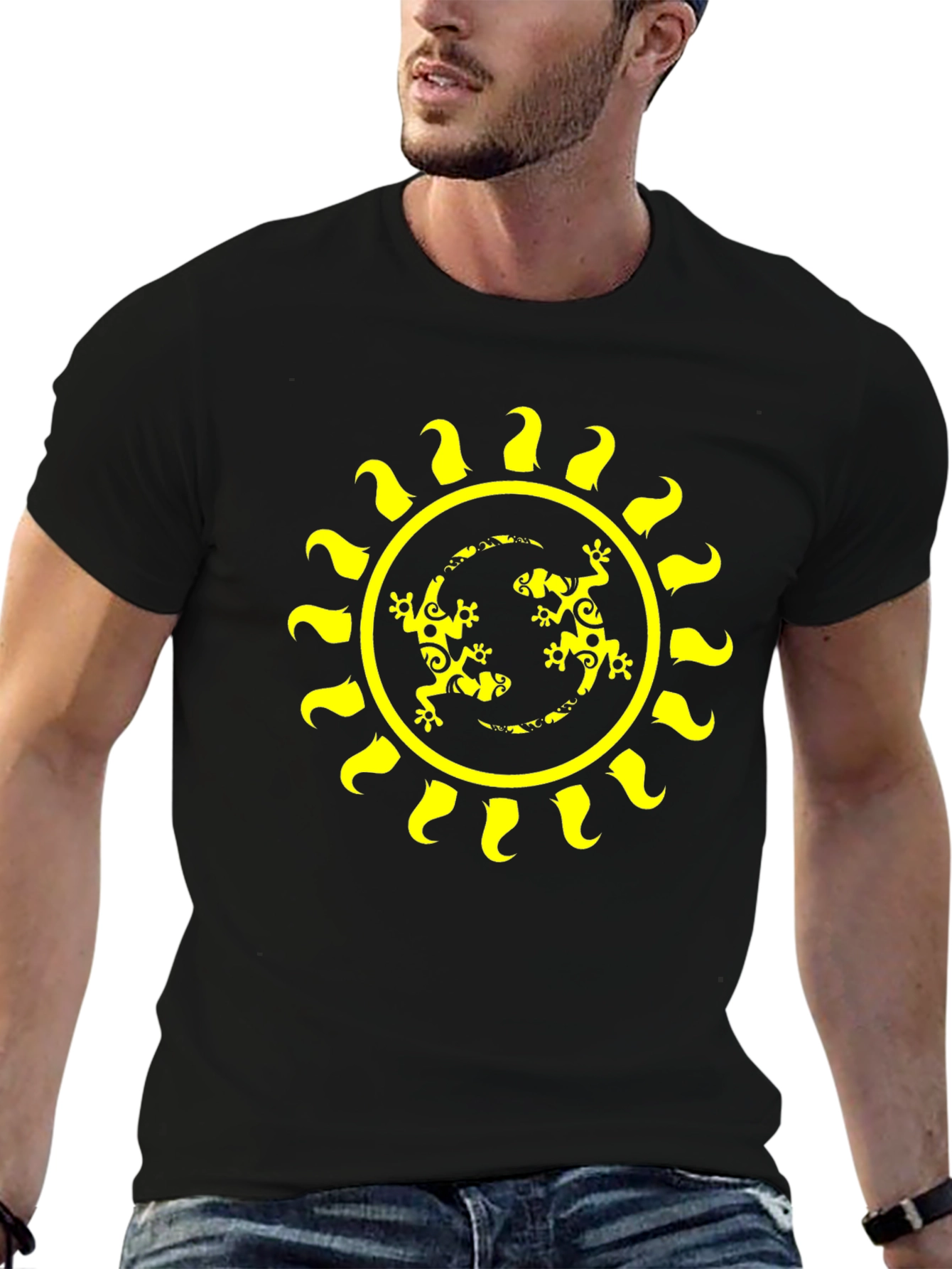 Black Lizard Sun Graphic Tee - Black Cotton T-Shirt view 6
