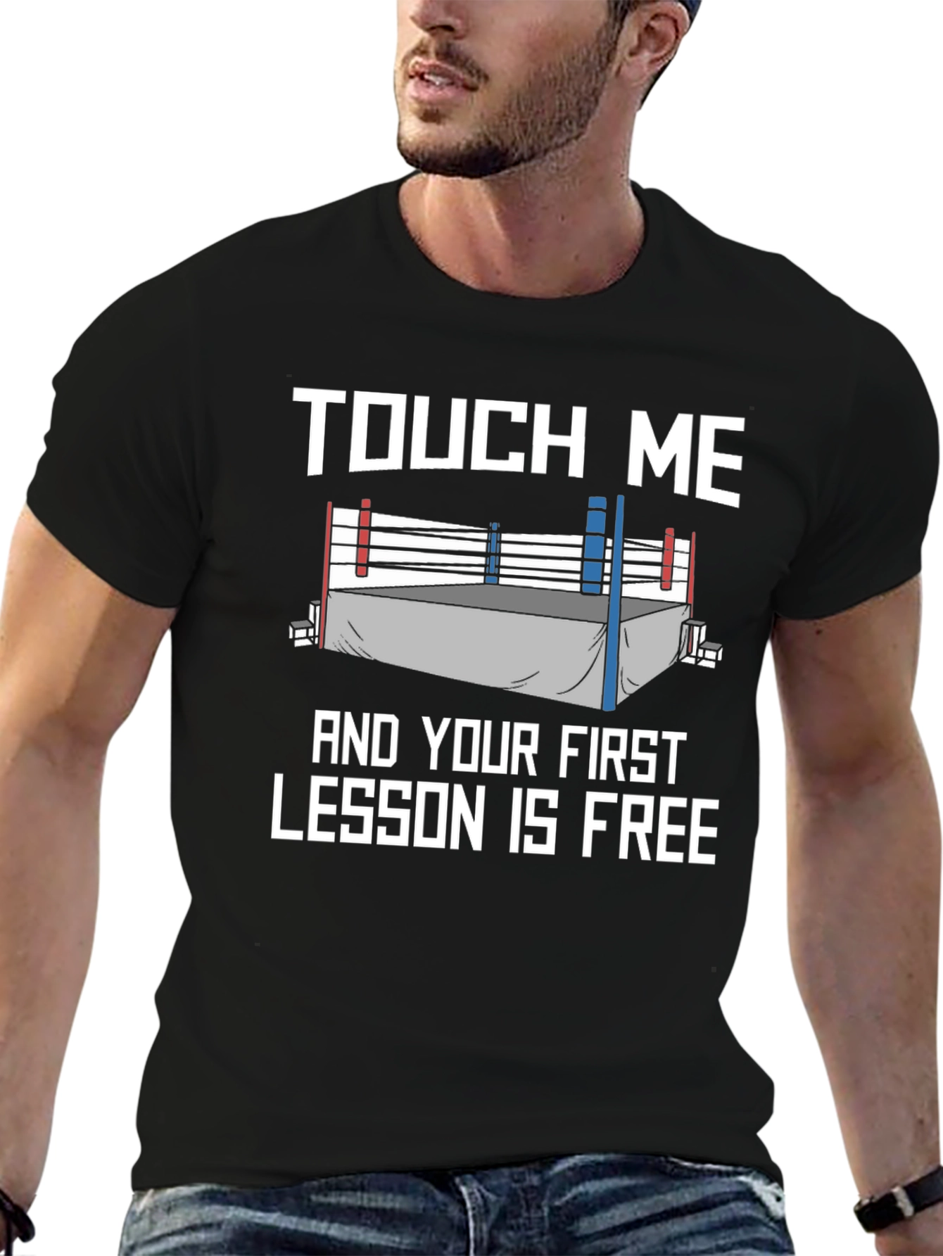 Black Touch Me Funny Boxing Lesson T-Shirt view 6