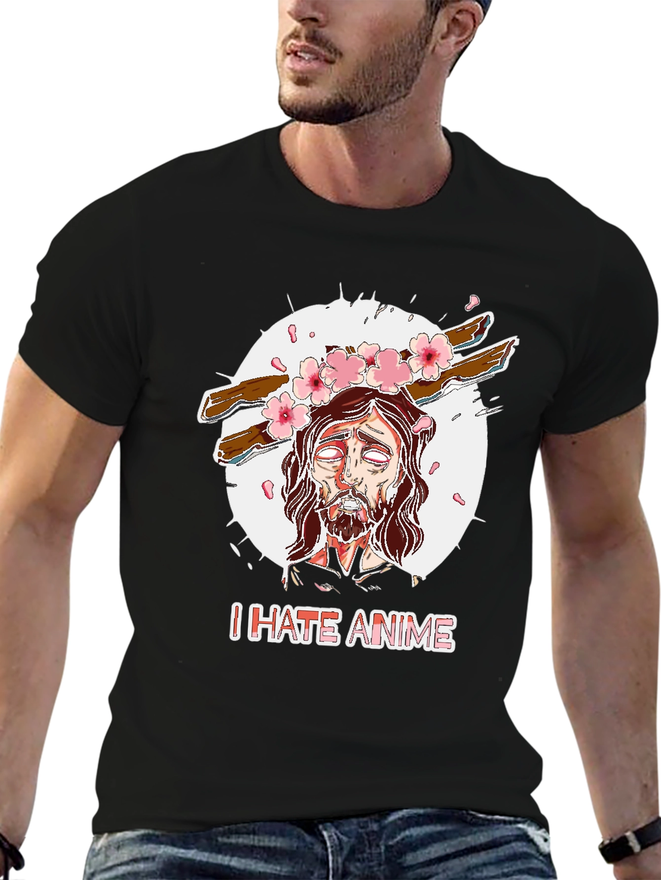 Black I Hate Anime Graphic Tee view 6