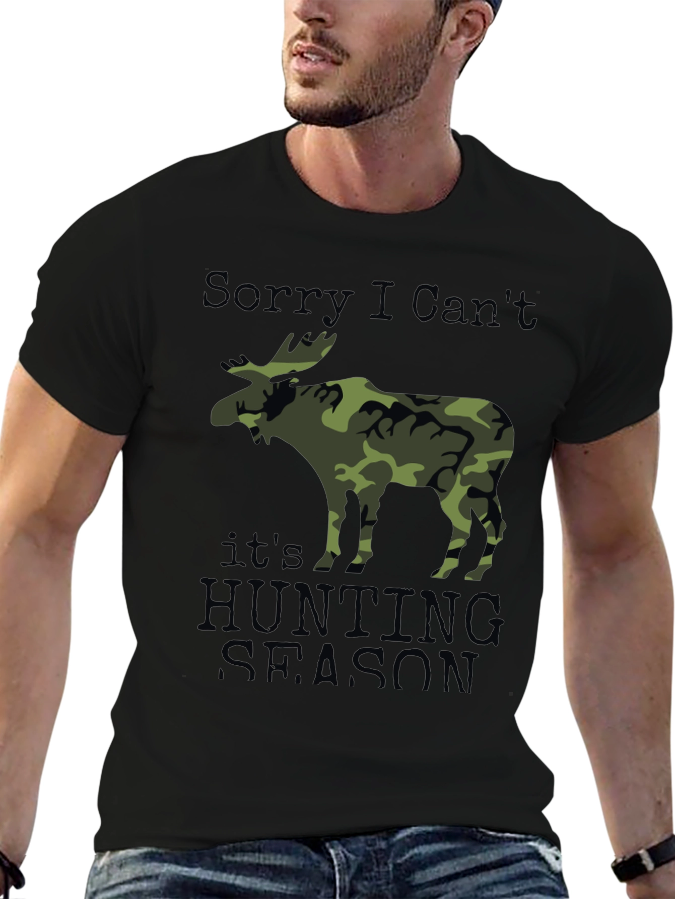 Black Hunting Season Camo Moose Graphic T-Shirt view 6