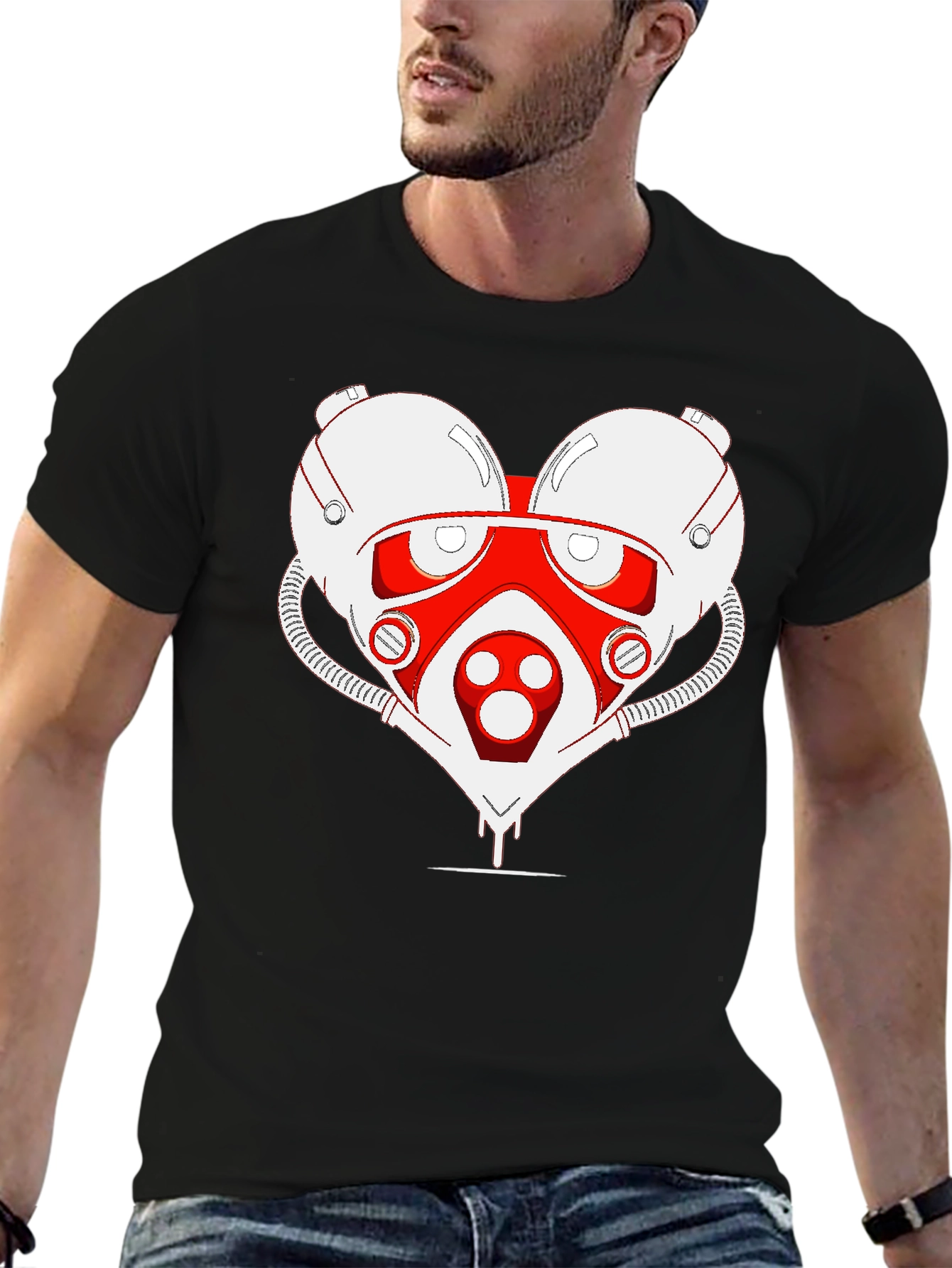 Black Sci-fi Heart T-Shirt - Unique Graphic Tee view 6