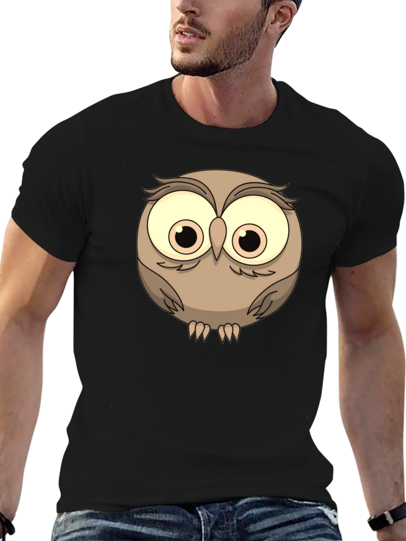 Black Cute Owl Graphic Tee - Men's Black T-Shirt view 6