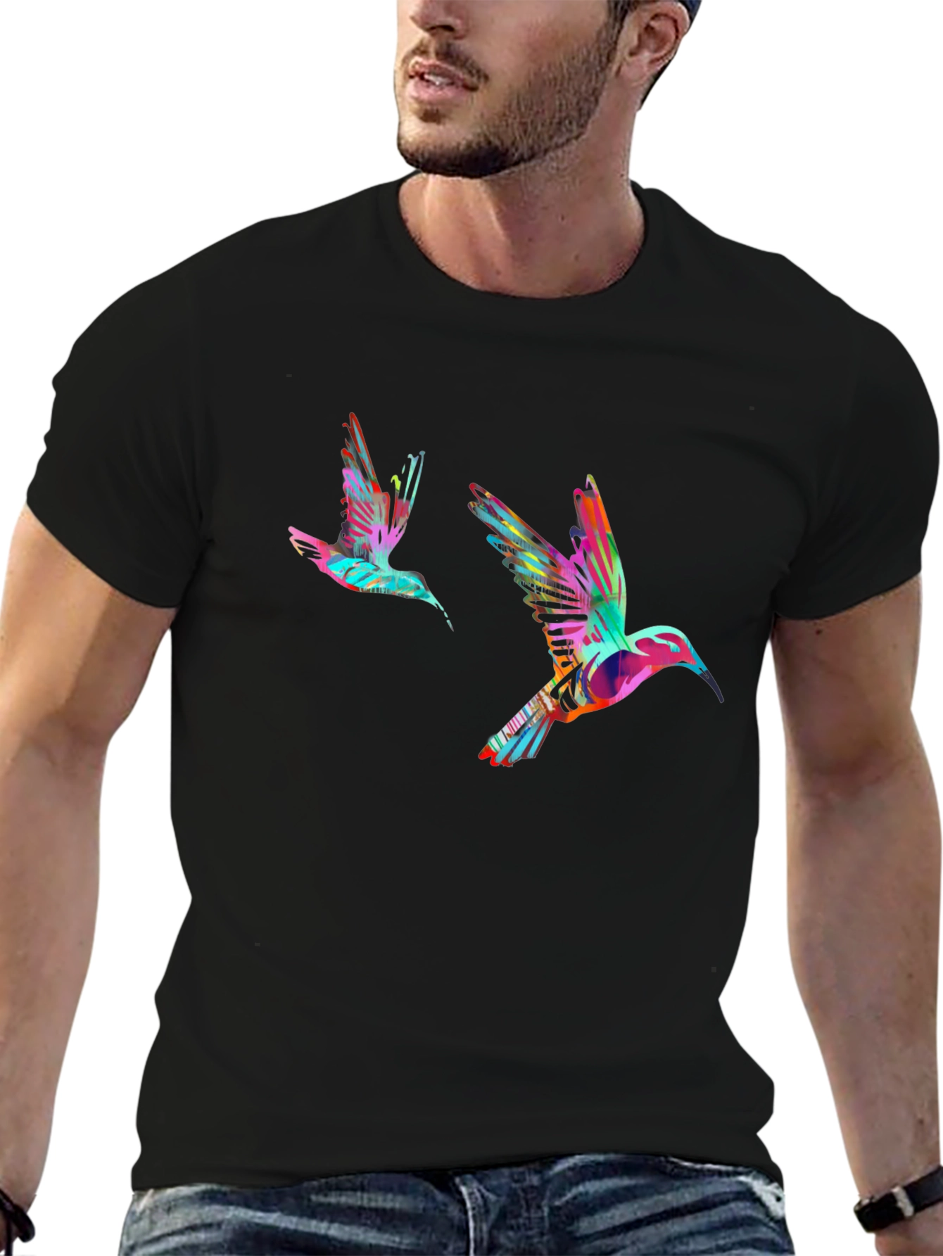 Black Hummingbird Print Black T-Shirt view 6