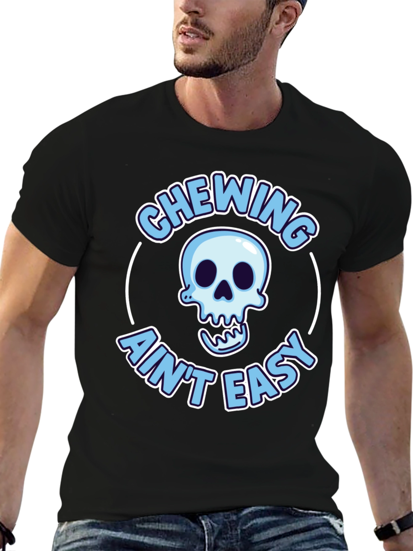 Black Chewing Ain't Easy Skeleton Graphic Tee view 6