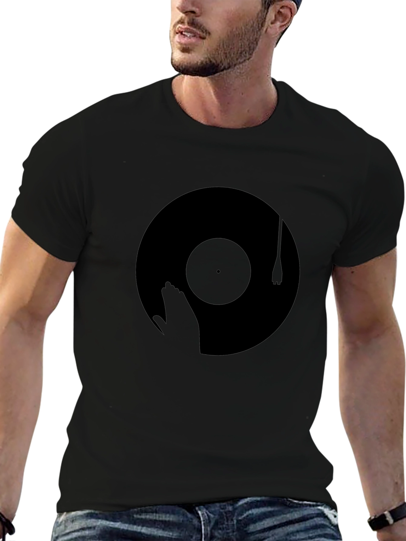 Black Vinyl Record Graphic Tee - Retro Music Lover T-Shirt view 6