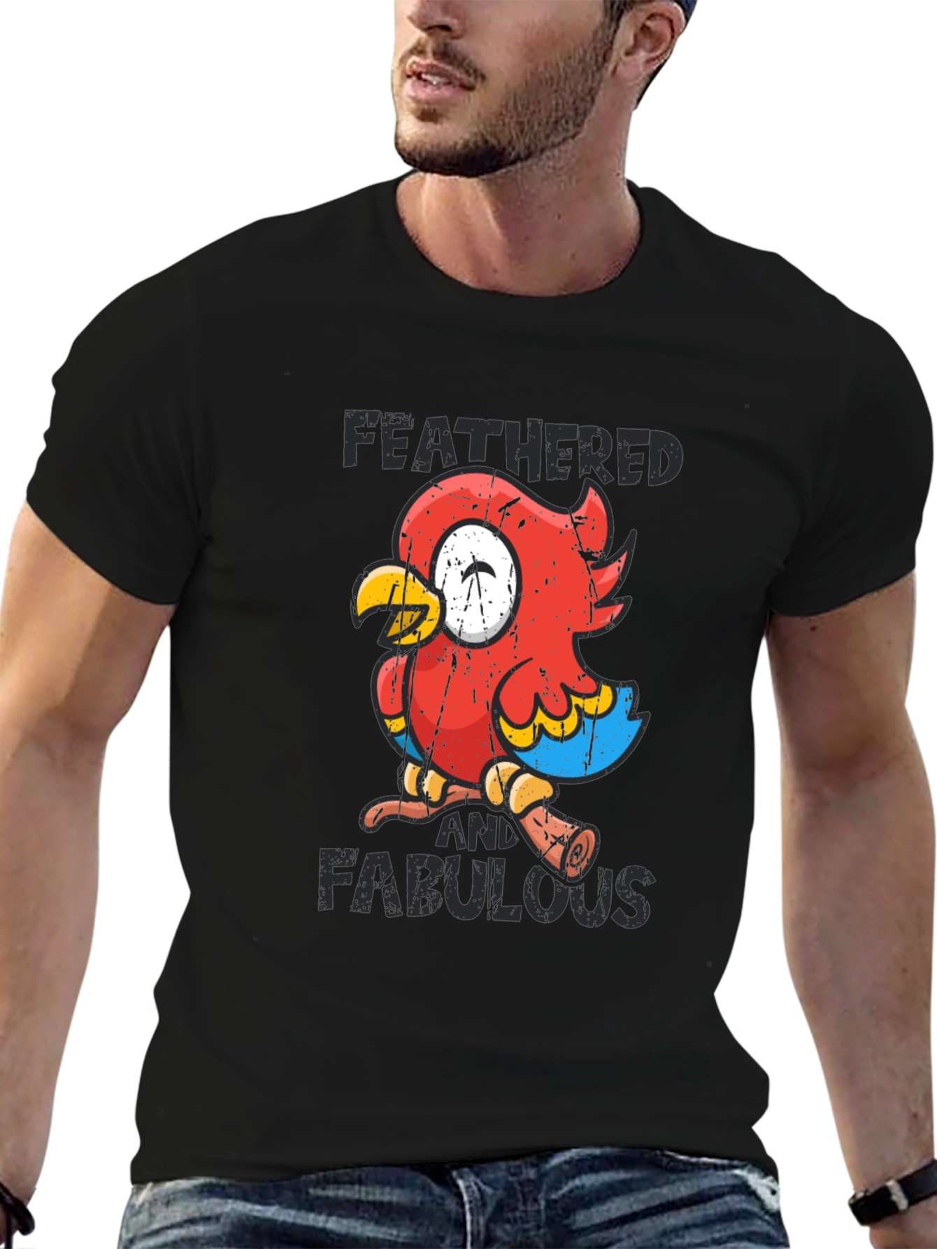Black Feathered & Fabulous Parrot Graphic Tee view 6
