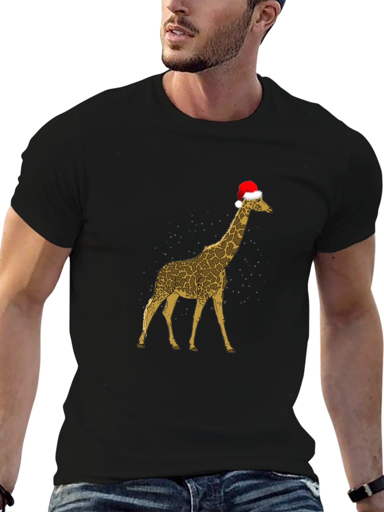 Black Festive Giraffe Tee - Christmas Holiday Apparel view 6
