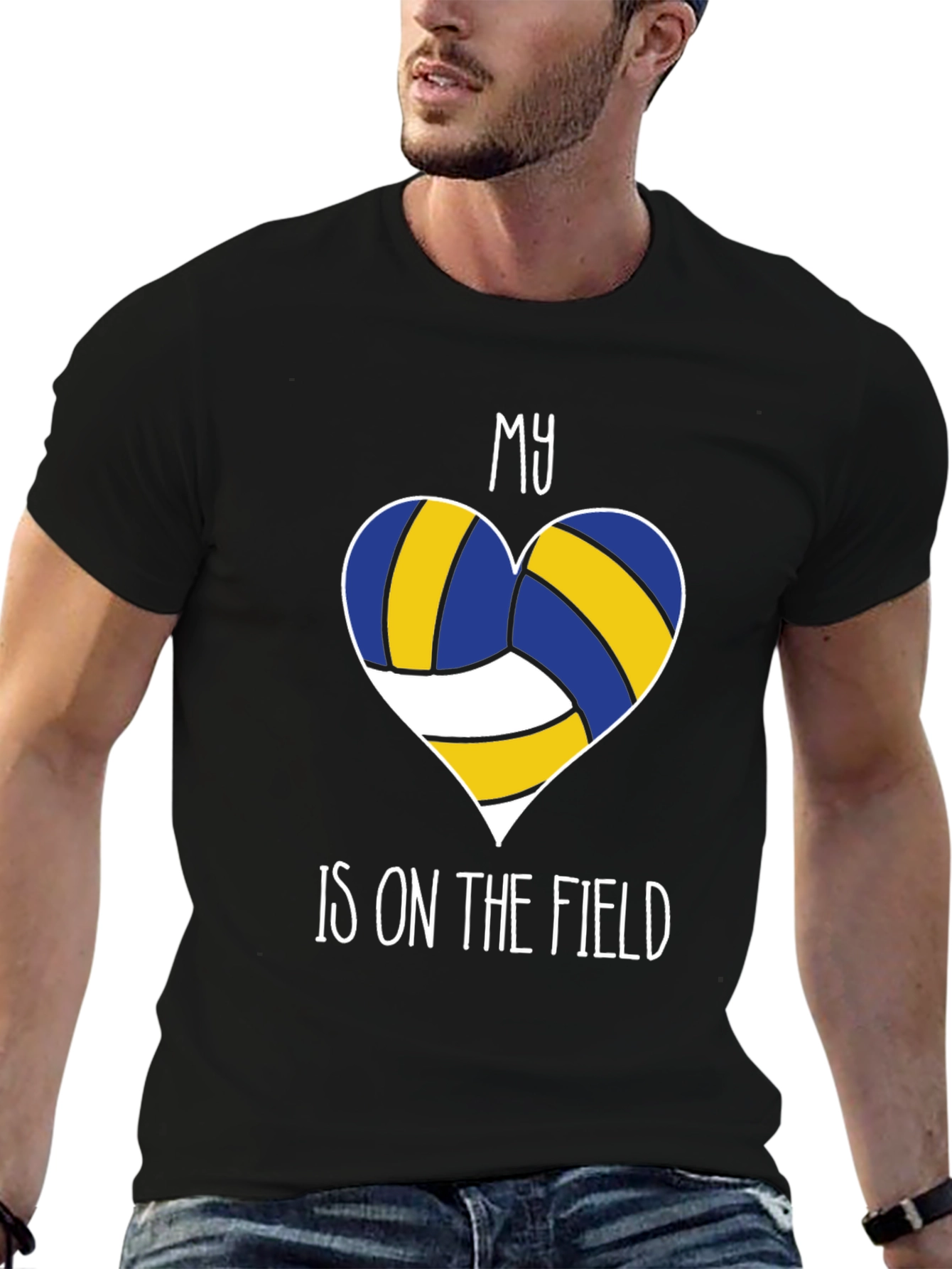 Black Volleyball Heart T-Shirt - My Heart is on the Field view 6