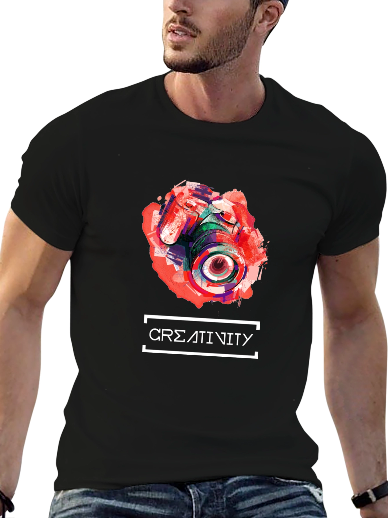 Black Abstract Camera Creativity T-Shirt - Unique Design view 6