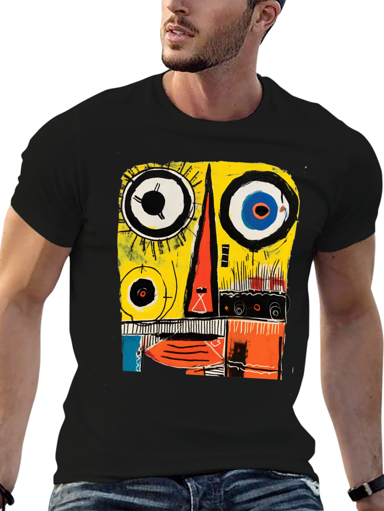 Black Abstract Face Graphic Tee - Modern Art T-Shirt view 6