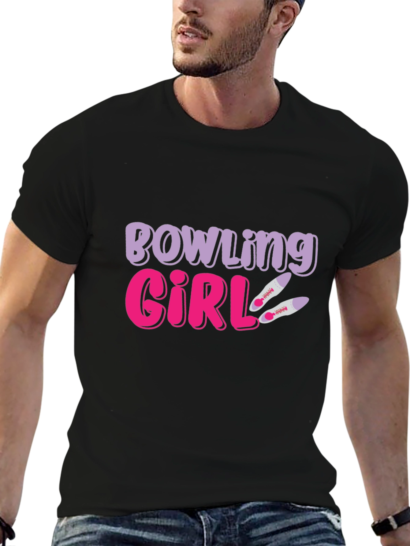 Black Bowling Girl Graphic Tee - Novelty T-Shirt view 6