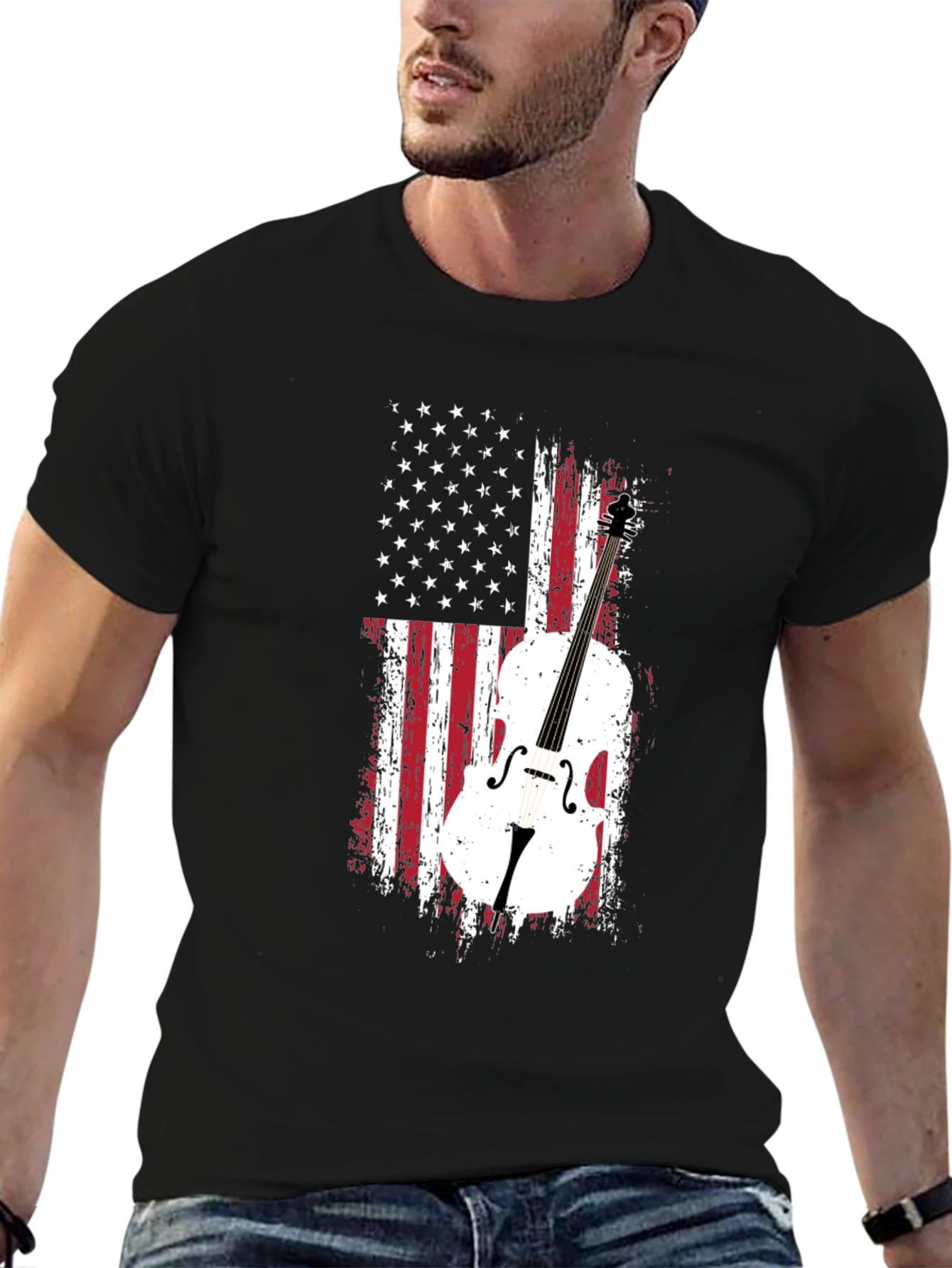 Black American Flag Cello T-Shirt view 6