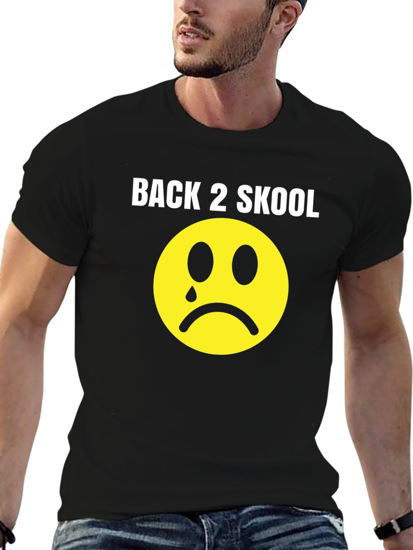 Black Back 2 Skool Sad Face T-Shirt view 6