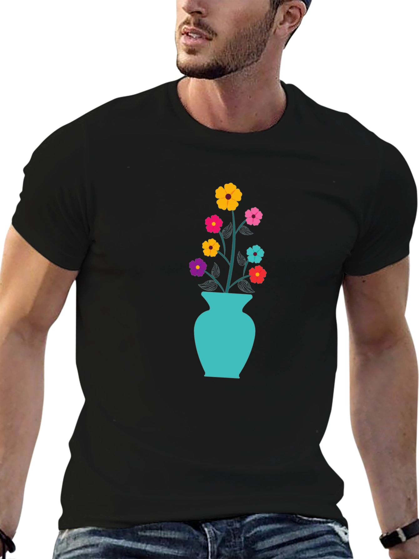 Black Floral Vase Graphic Tee - Stylish & Unique Design view 6