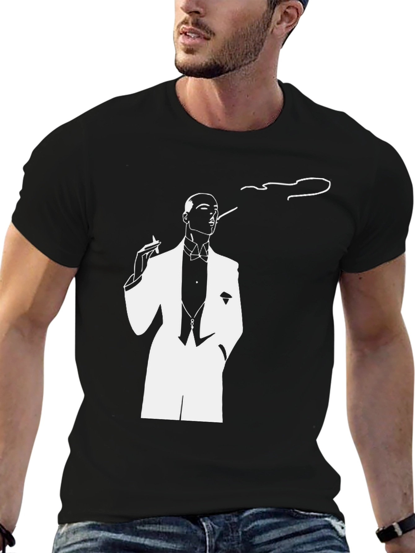 Black Dapper Smoker Graphic Tee - Stylish Black T-Shirt view 6