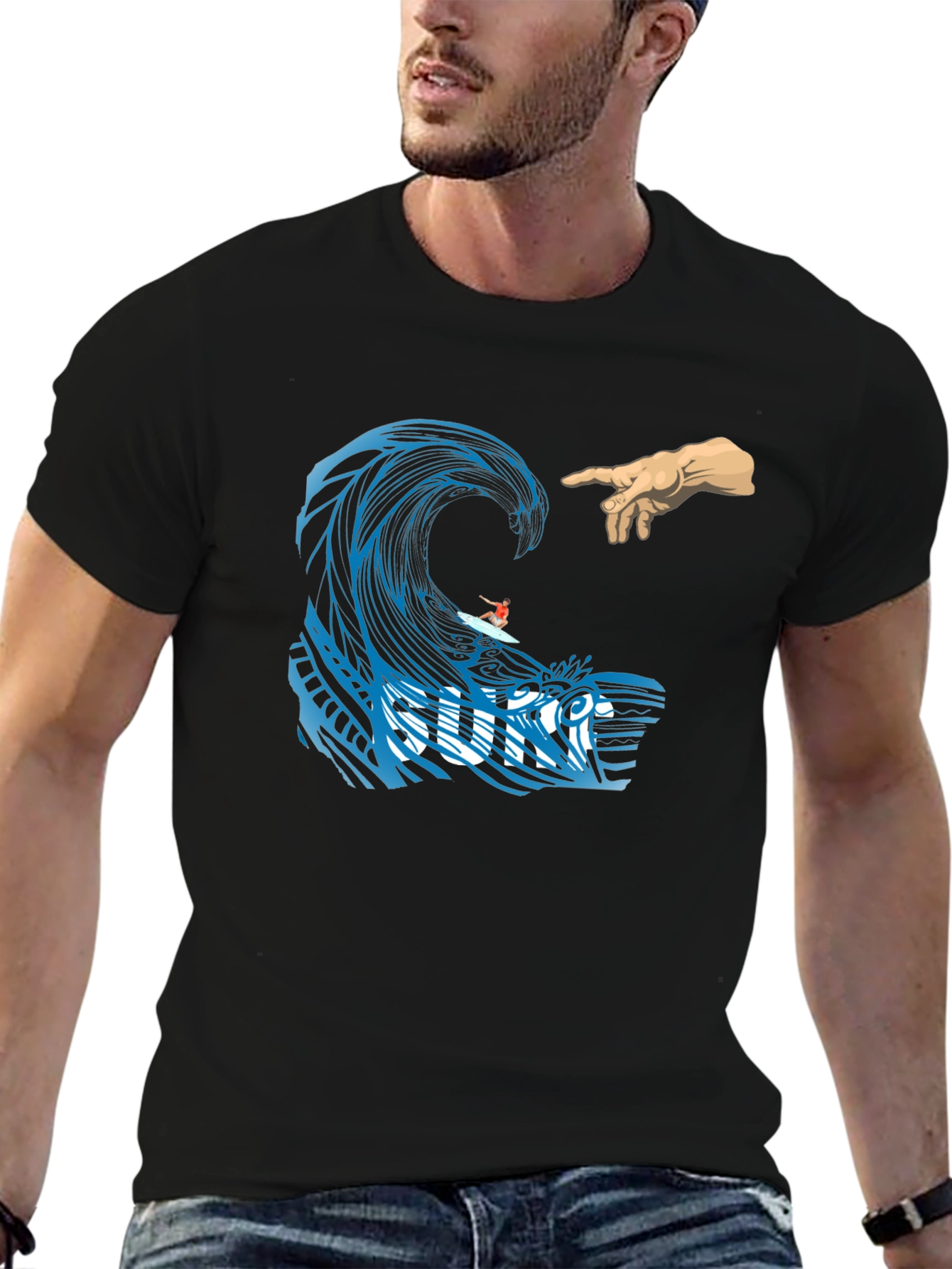 Black Surf Wave Creation T-Shirt - Unique Graphic Tee view 6