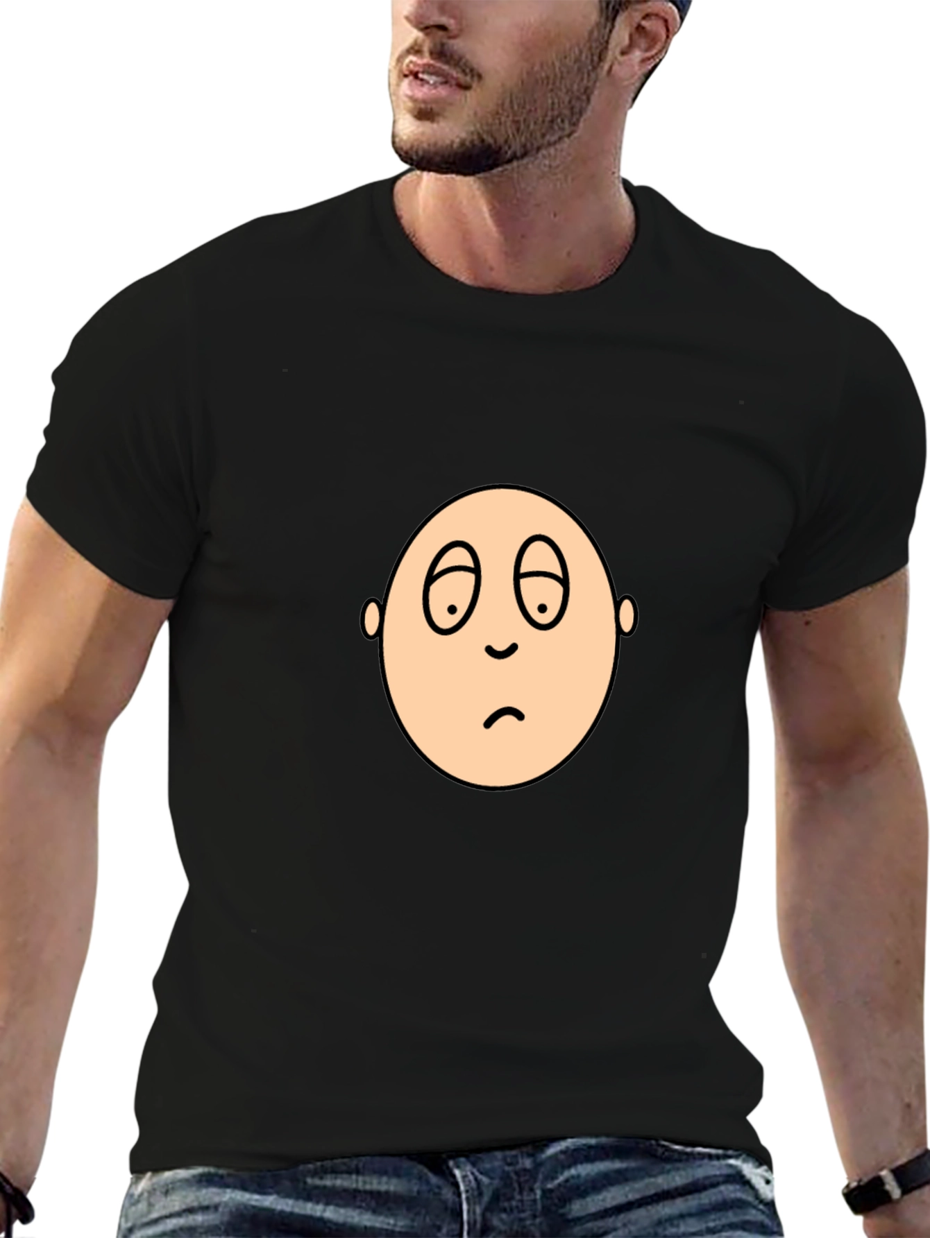 Black Sad Face Graphic Black T-Shirt view 6