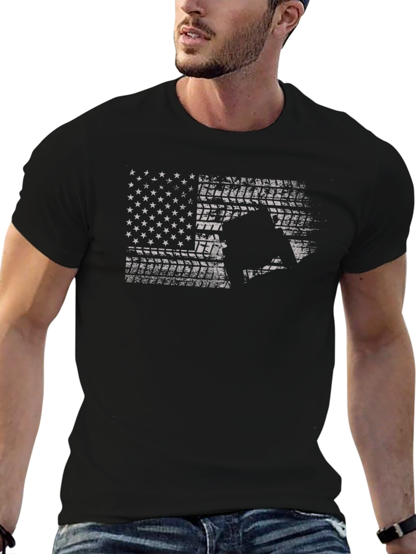 Black American Flag Motorcycle T-Shirt - Black view 6