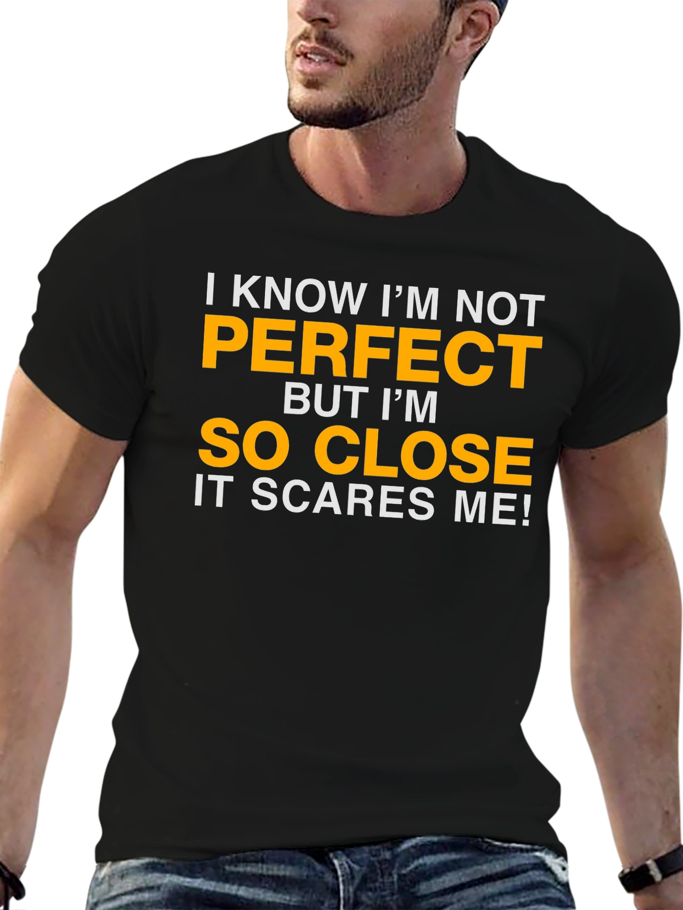 Black Funny "So Close to Perfect" Graphic T-Shirt view 6