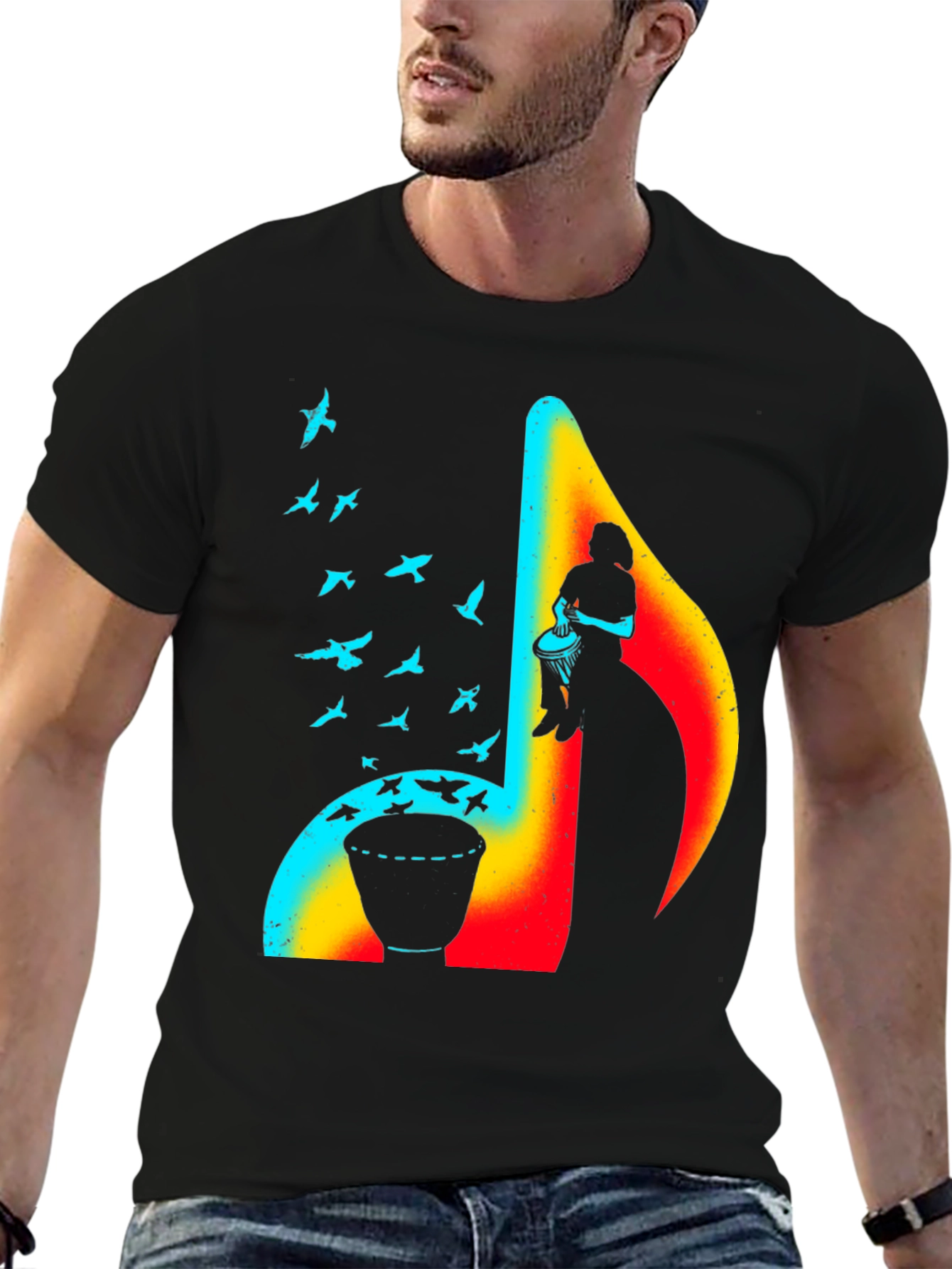Black Musical Note Drum T-Shirt - Unique Design view 6