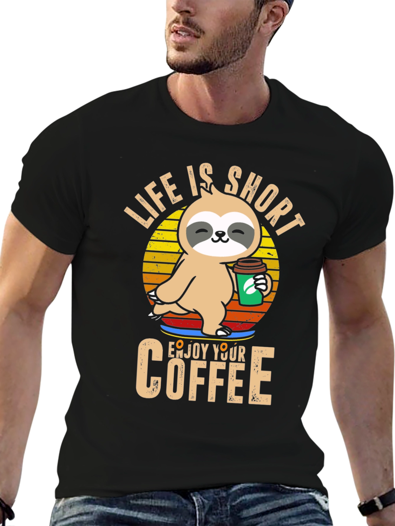 Black Life is Short Sloth Coffee T-Shirt view 6