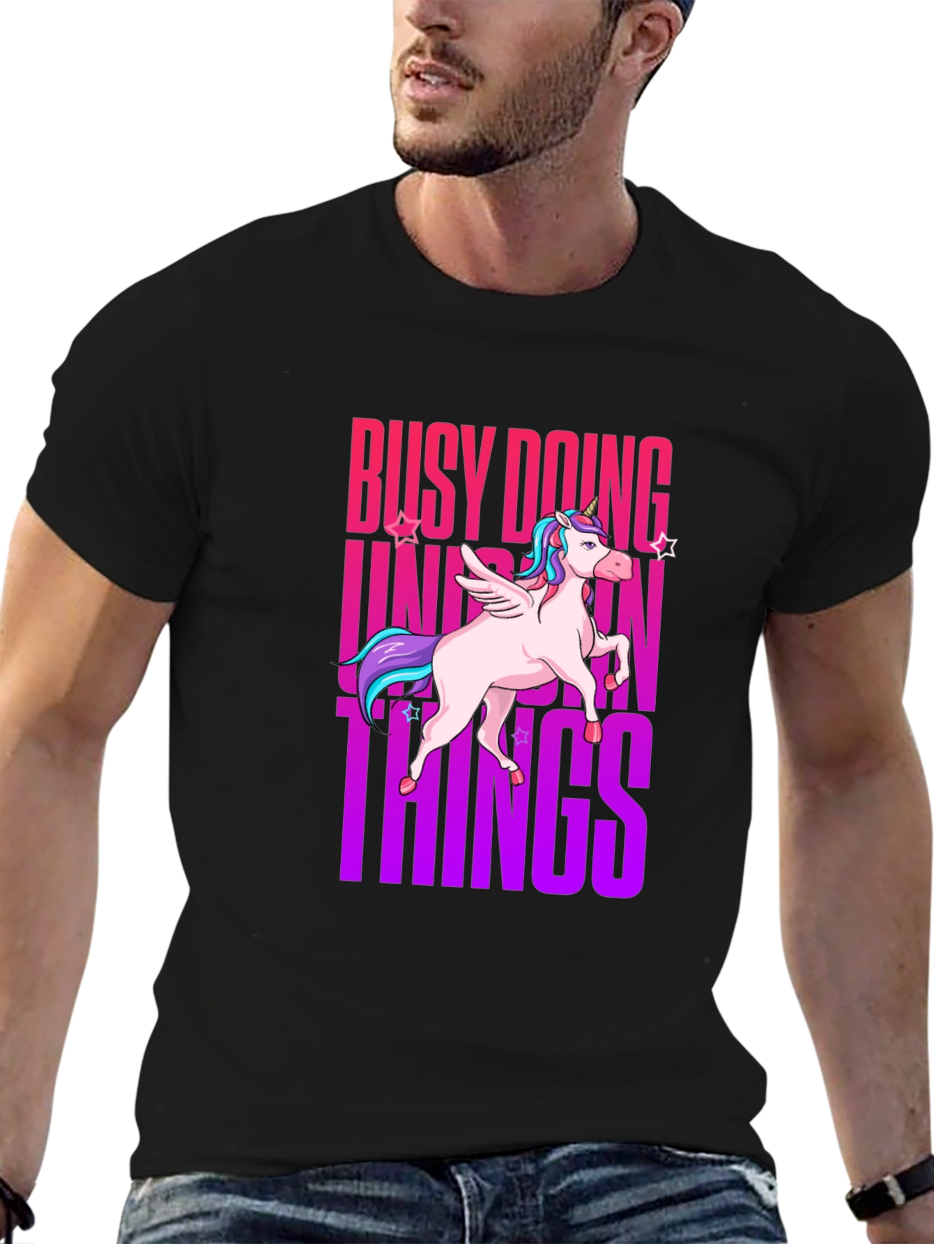 Black Busy Doing Unicorn Things Graphic Tee view 6
