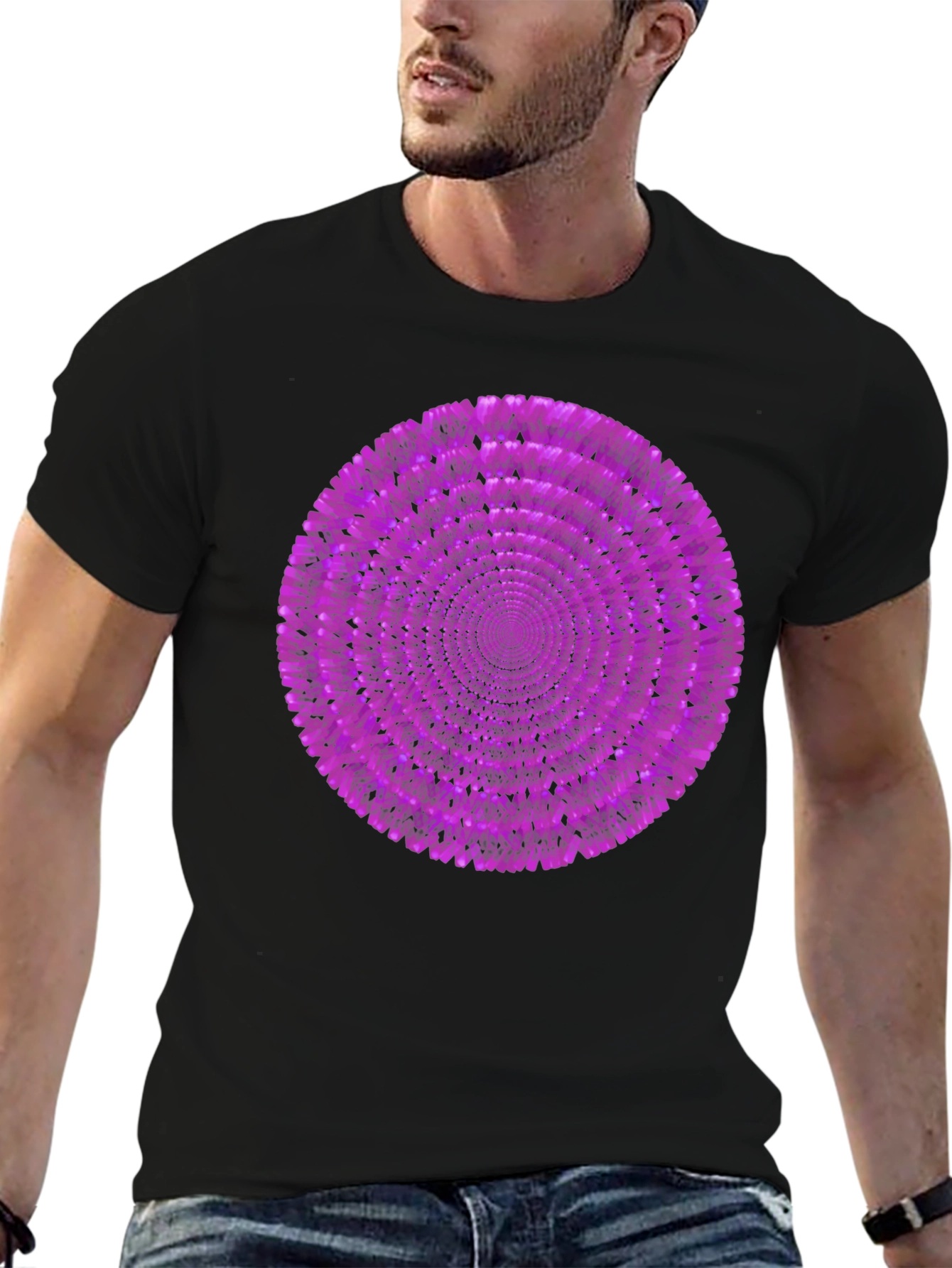 Black Abstract Purple Circle Graphic Black T-Shirt view 6