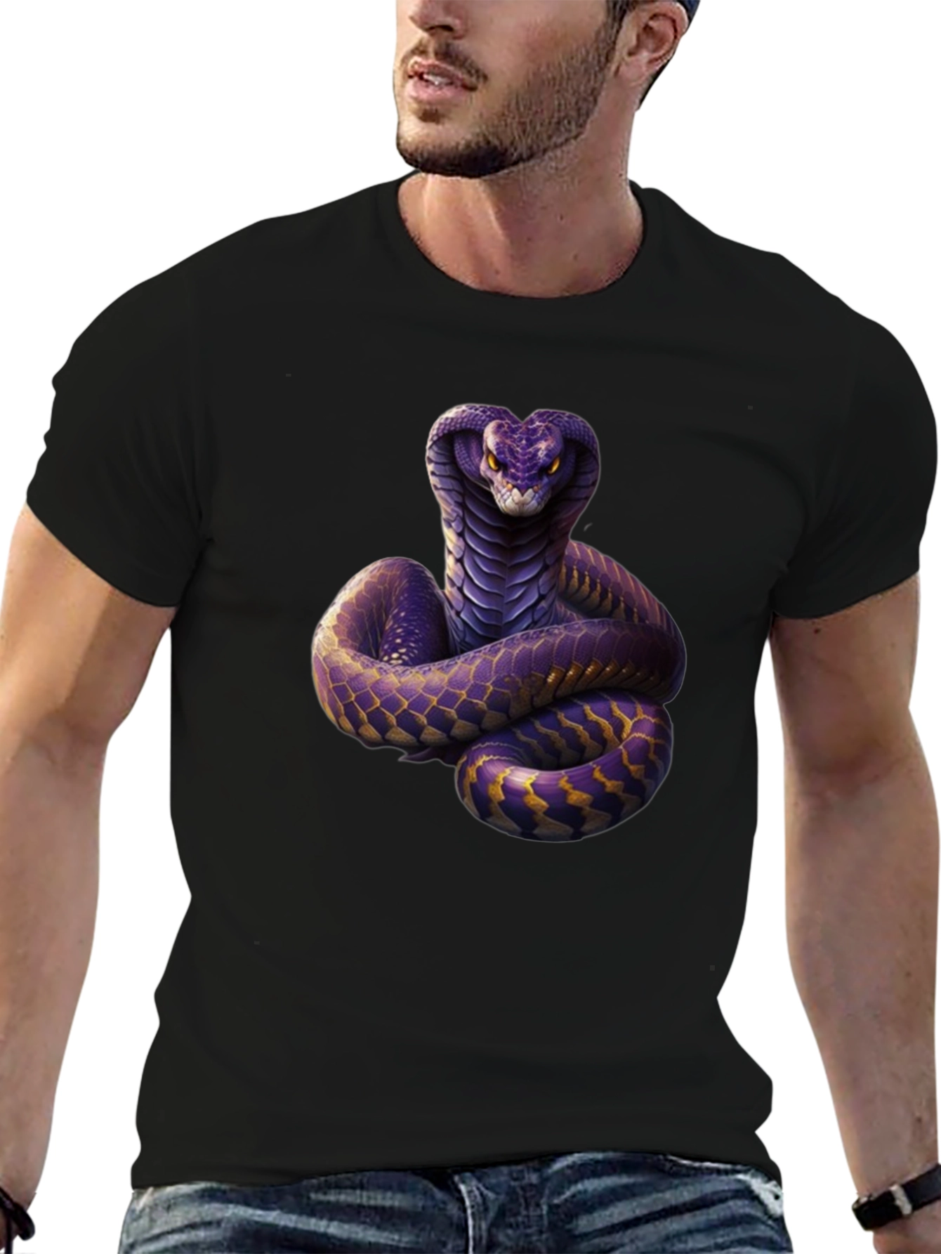 Black Cobra Graphic Print Black T-Shirt view 6