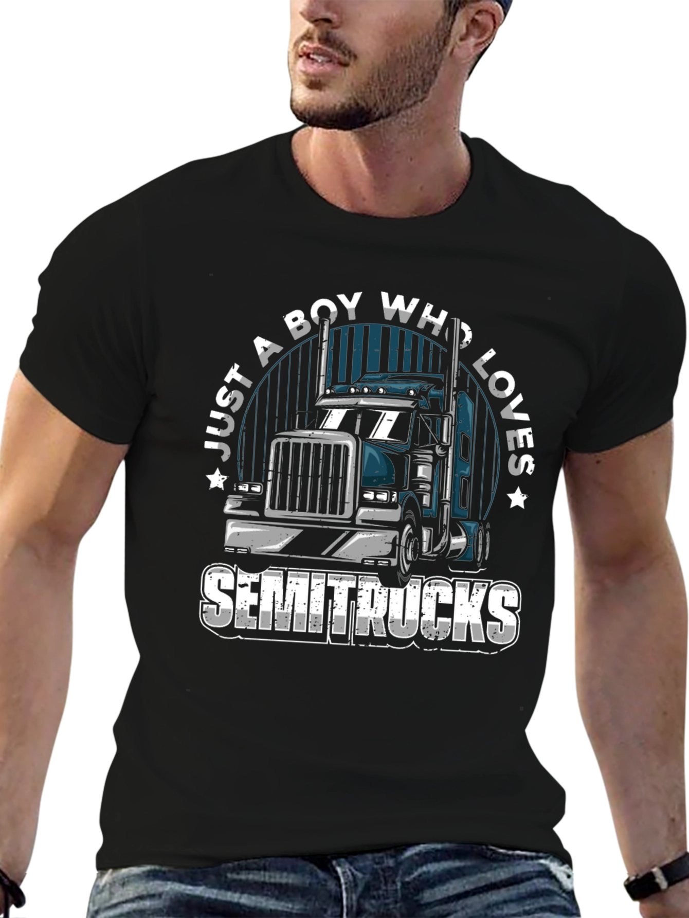 Black Boy Who Loves Semitrucks T-Shirt | Trucker Tee view 6