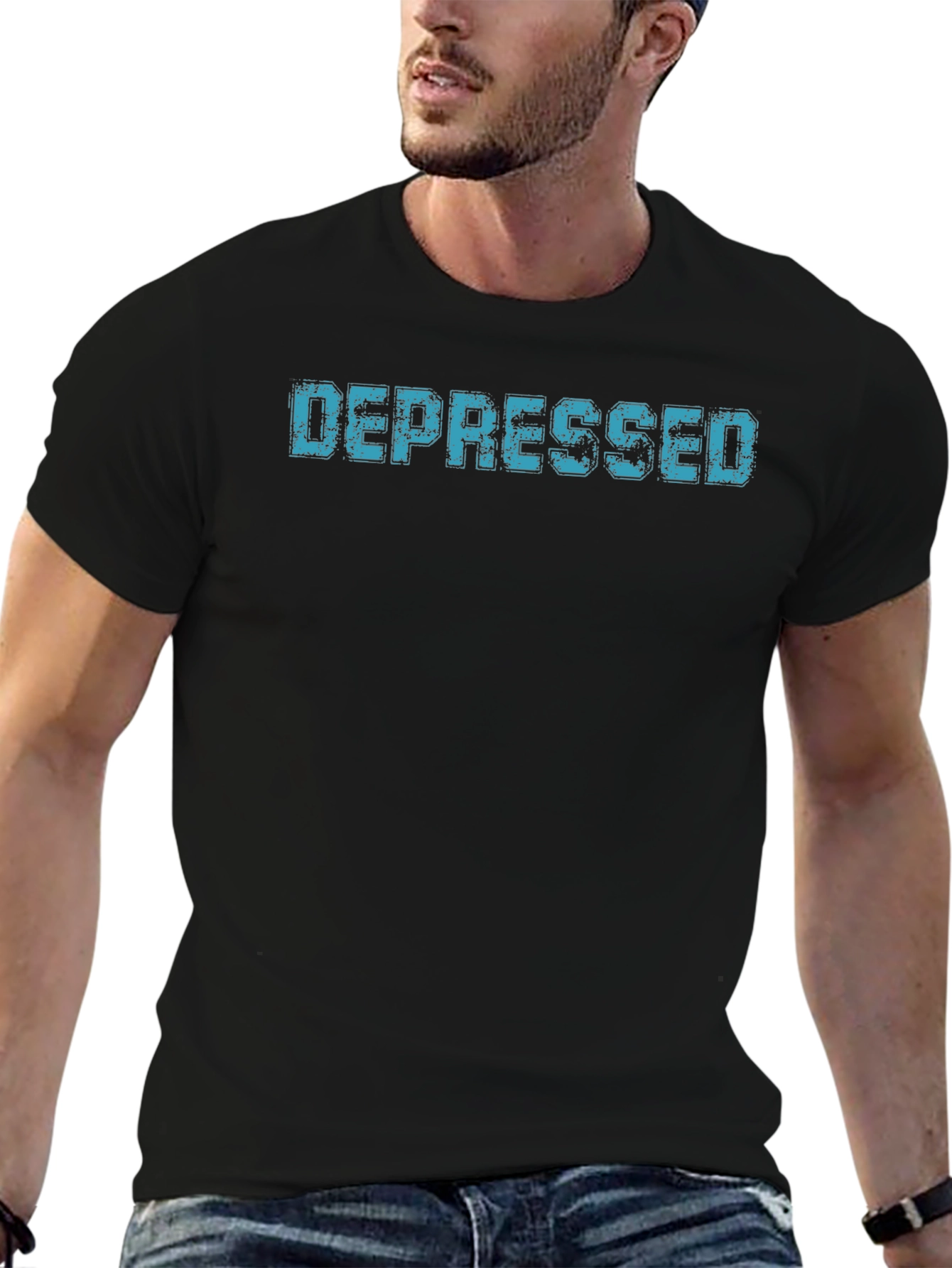 Black Depressed Graphic Print T-Shirt view 6