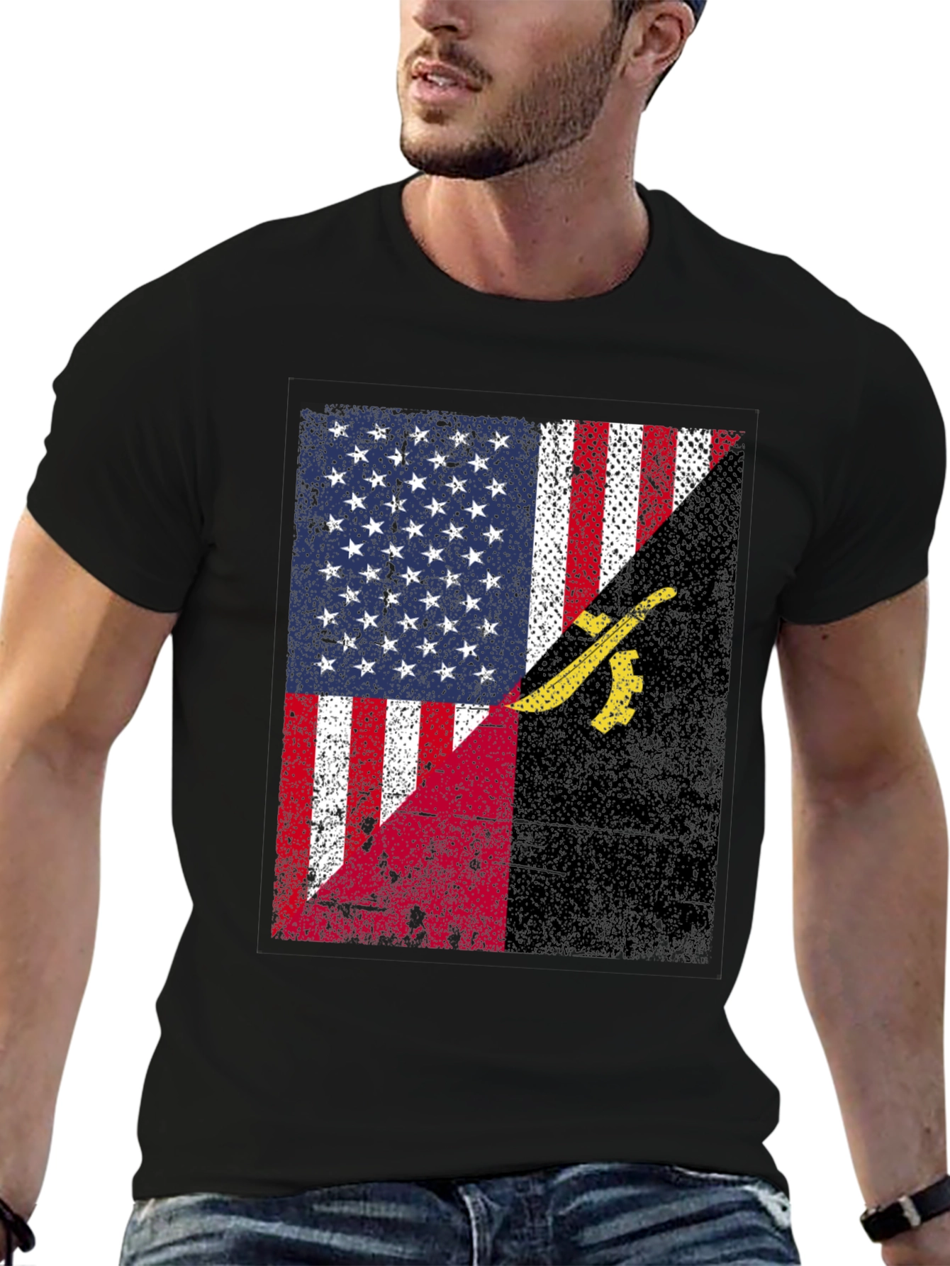 Black USA Angola Flag Graphic T-Shirt view 6